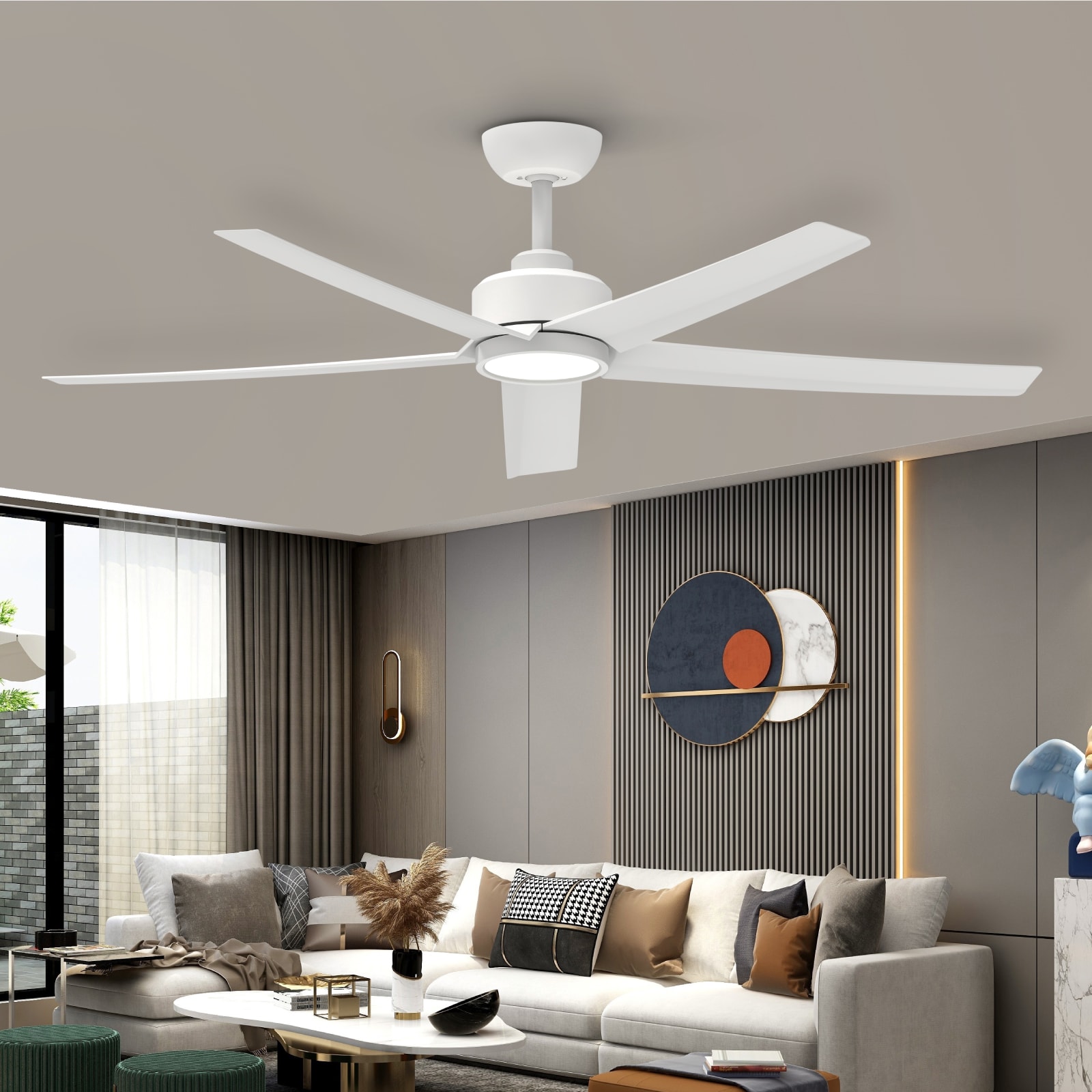 TALOYA TLY-WF-WE-D52 BreezeMaster 52-in Integrated LED Matt White with Matte Blades Ceiling Fan With Light and Remote ( 5 -Blade )