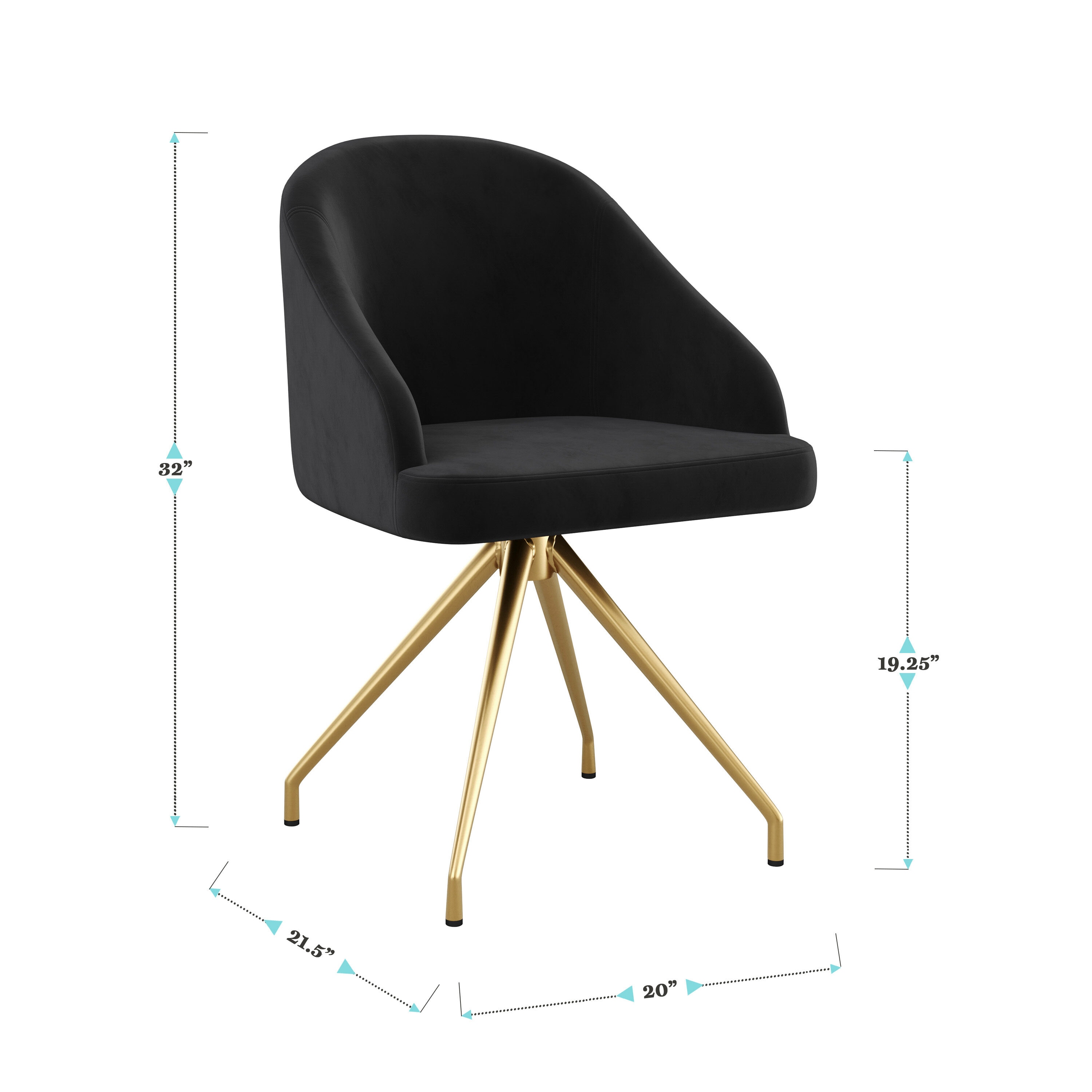 Black Velvet and Polished Nickel Swivel Office Chair