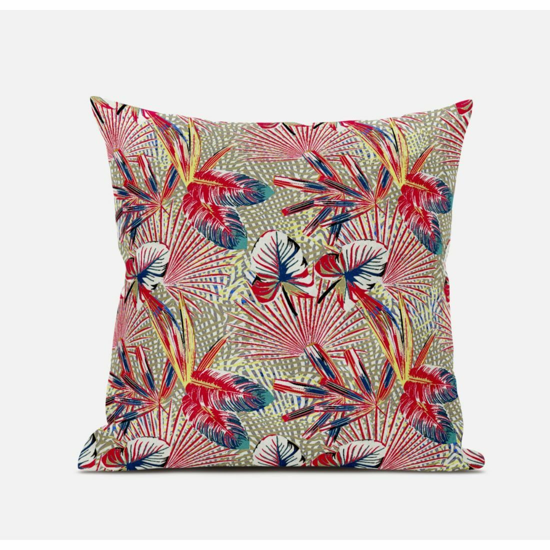 HomeRoots 4000413571 18” Red Gold Tropical Zippered Suede Throw Pillow