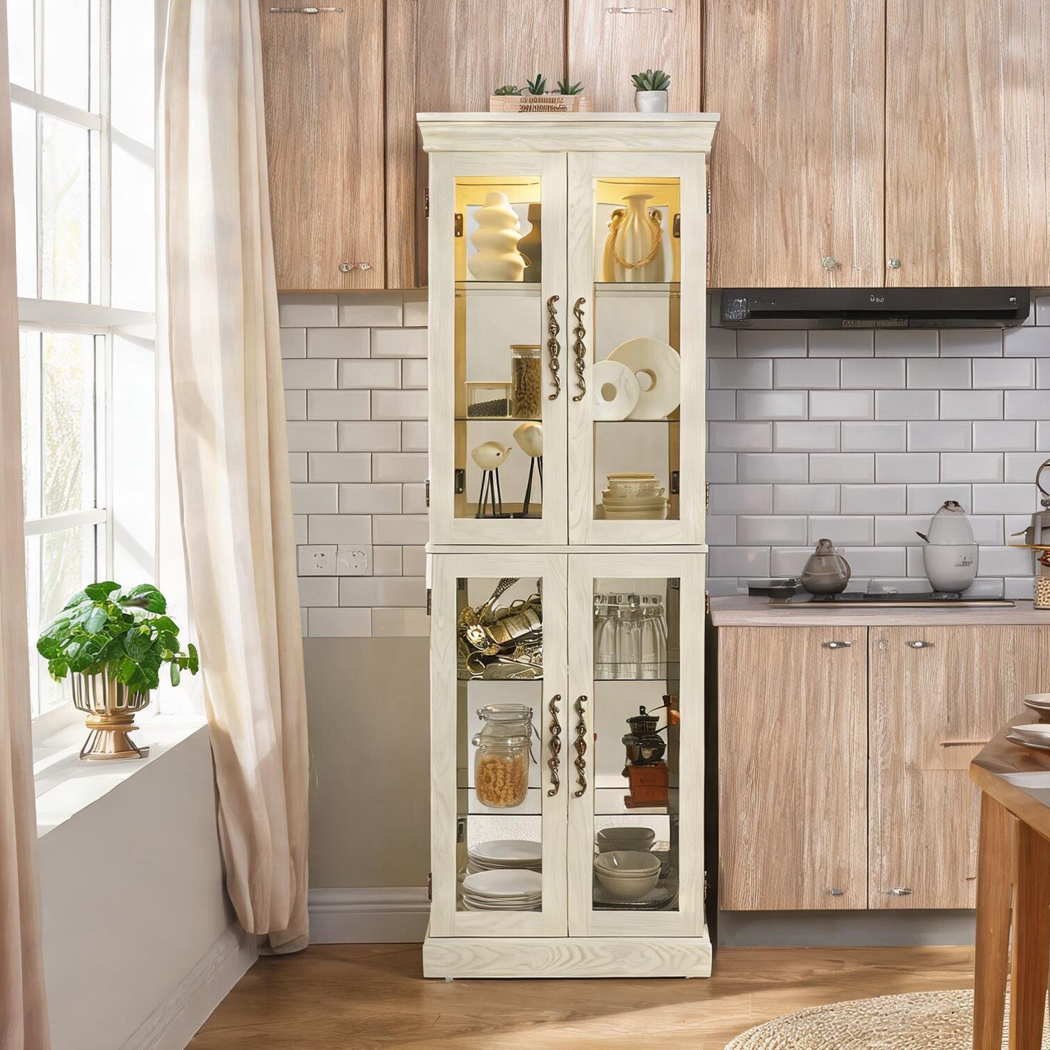 SunJet MDF soft white glass curio cabinet with six shelves for ...