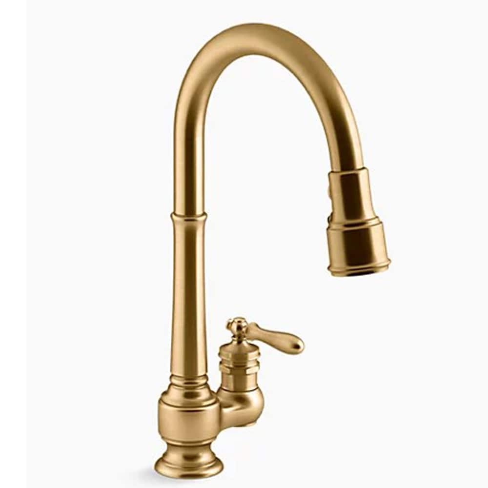 KOHLER K-99260-2MB Artifacts Vibrant Brushed Moderne Brass Single Handle Deck-mount Pull-down Kitchen Faucet with Sprayer
