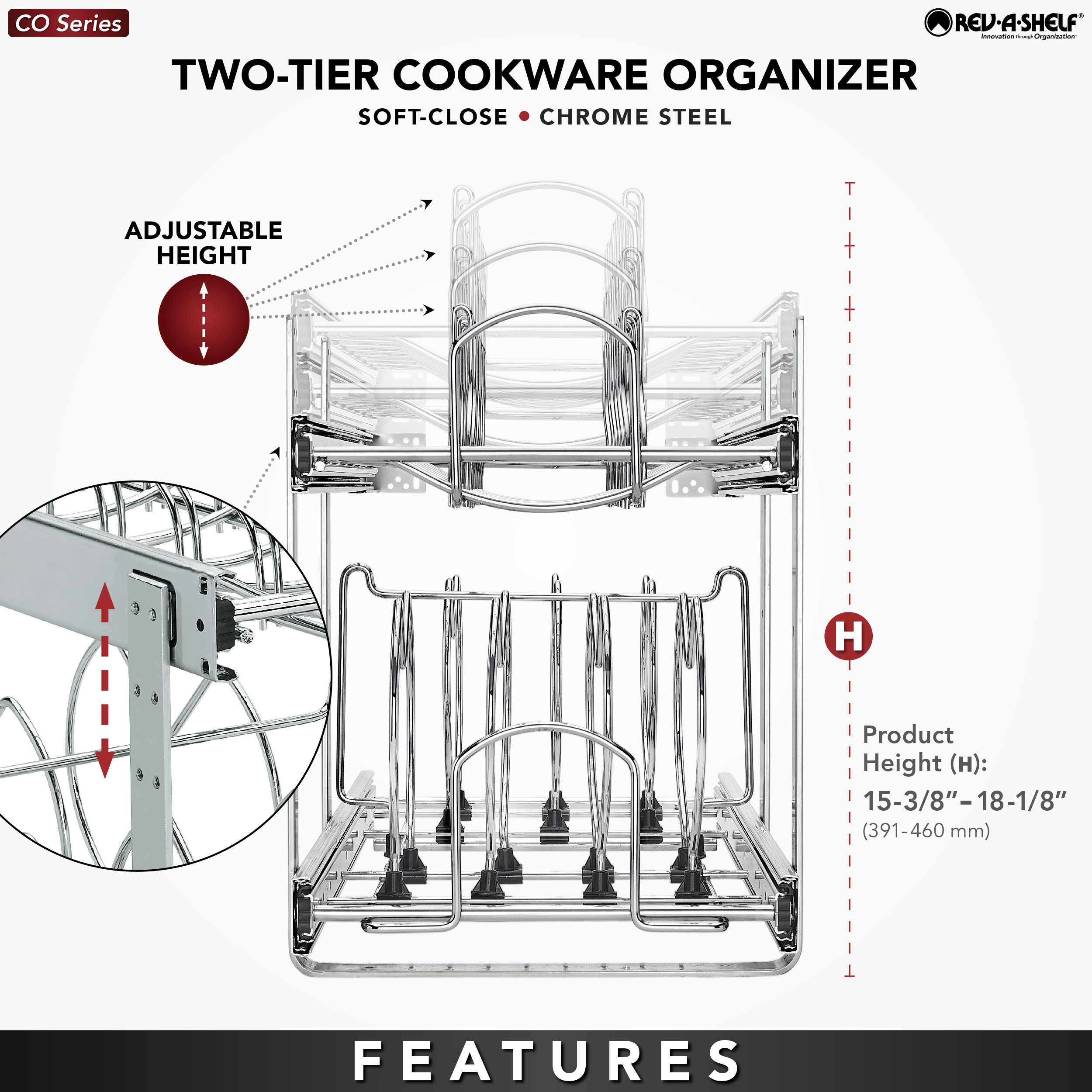 Rev-A-Shelf Two-Tier Cookware Organizer 11.75-in W x 18-in H 2-Tier Cabinet-mount  Metal Soft Close Pull-out Sliding Basket Kit in the Cabinet Organizers  department at