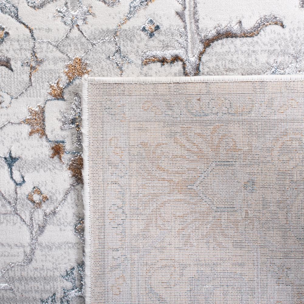 Light Grey and Grey Synthetic Hand-Knotted Rectangular Rug, 4' x 6'