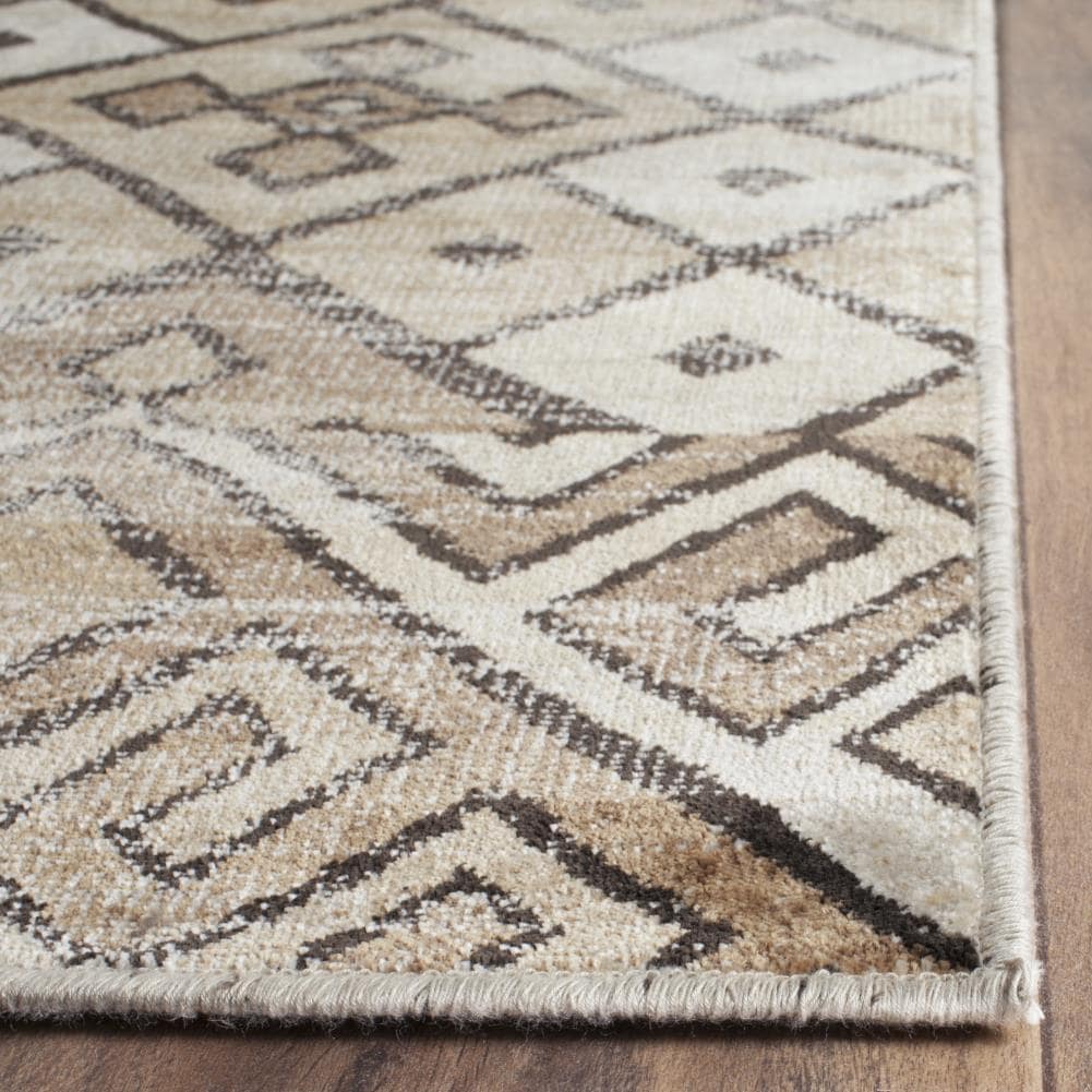 Stone Gray Geometric Patterned Viscose Area Rug