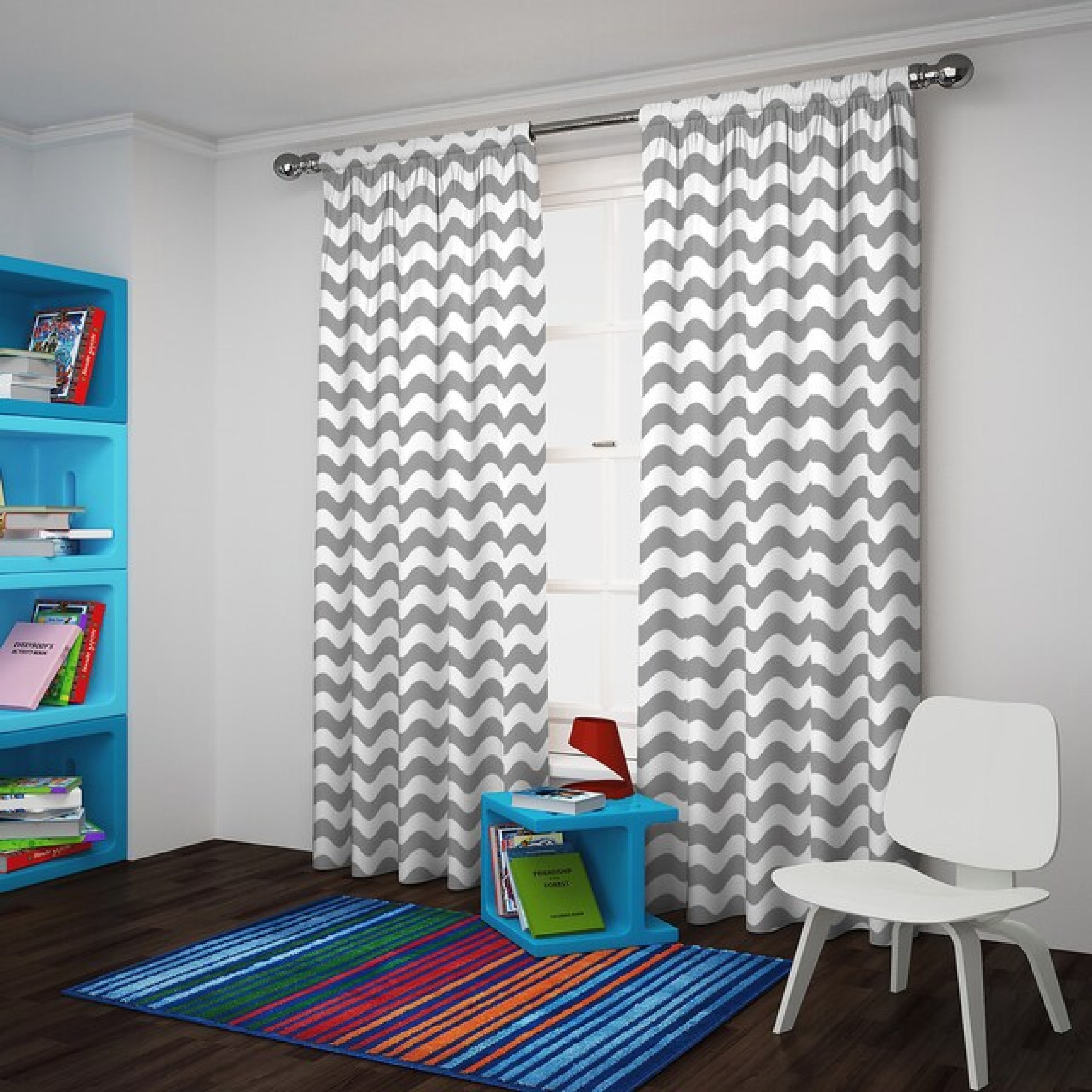 Eclipse 14964042X063GRE 63-in Grey Chevron Blackout Rod pocket Single curtain panel