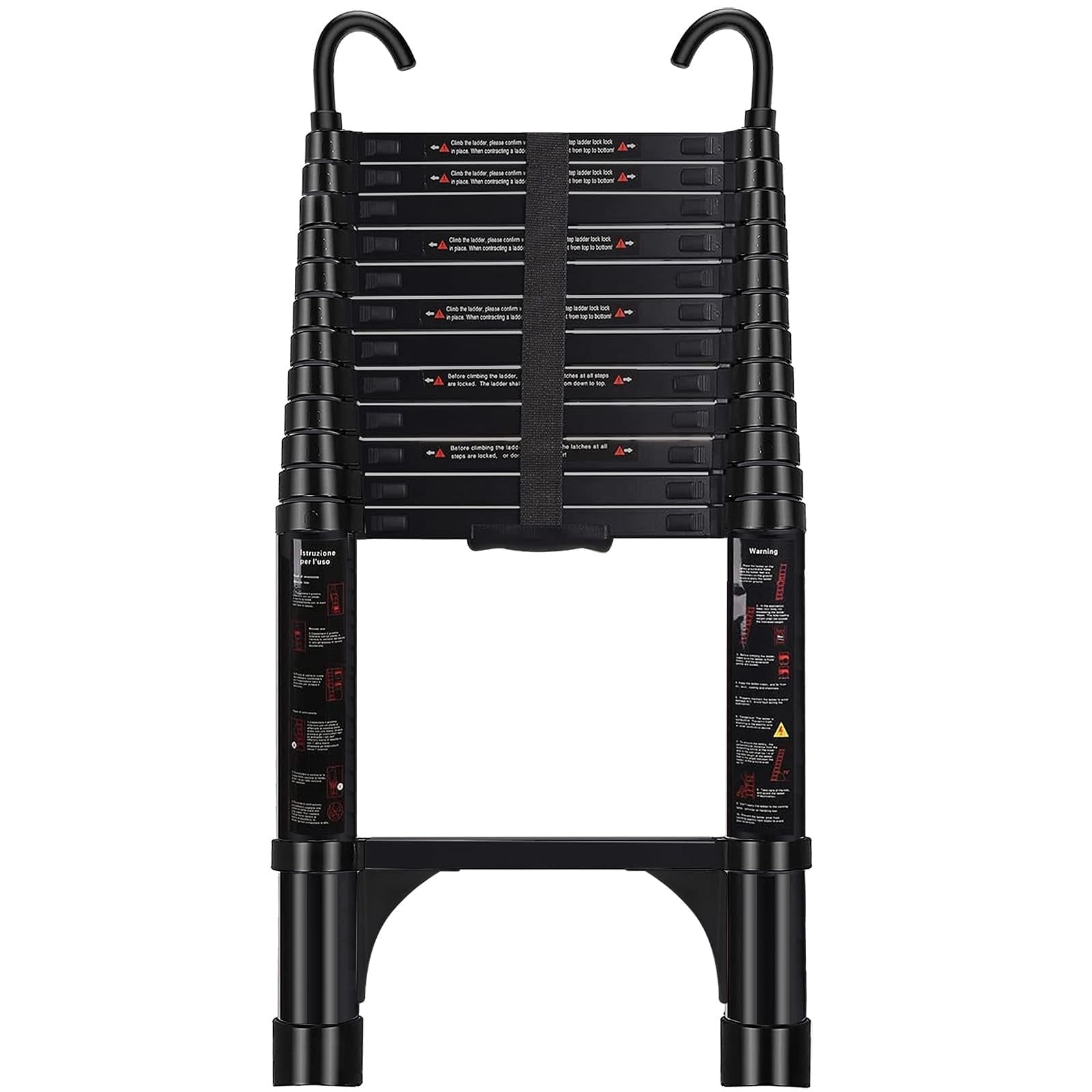 Vrbgify  1 Piece 15 ft Aluminum Telescoping Ladder with Detachable Hooks Folding Extension Ladder EN131 Certified 330 lb Capacity 19 x 38.18 in