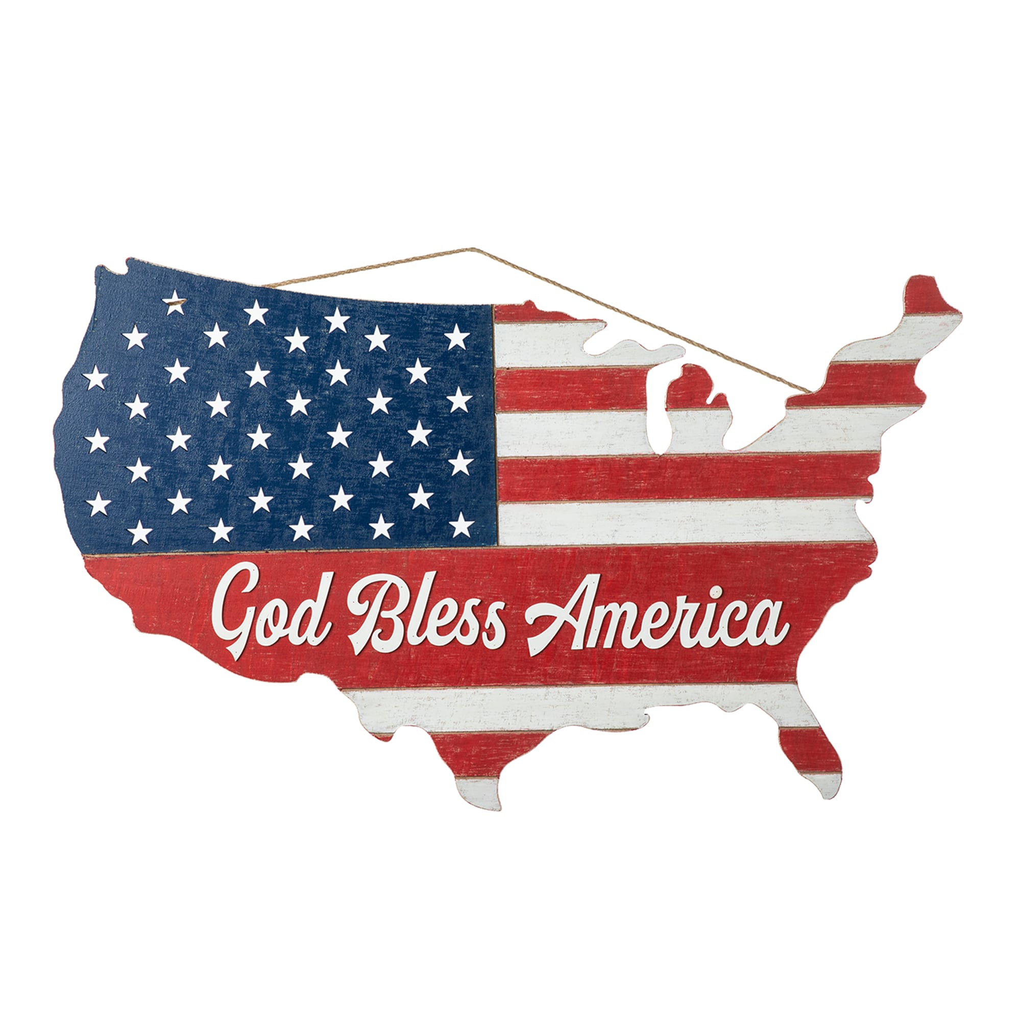 Glitzhome 2004000017 Wood Indoor Hanging decoration Stars 4th of July Decor
