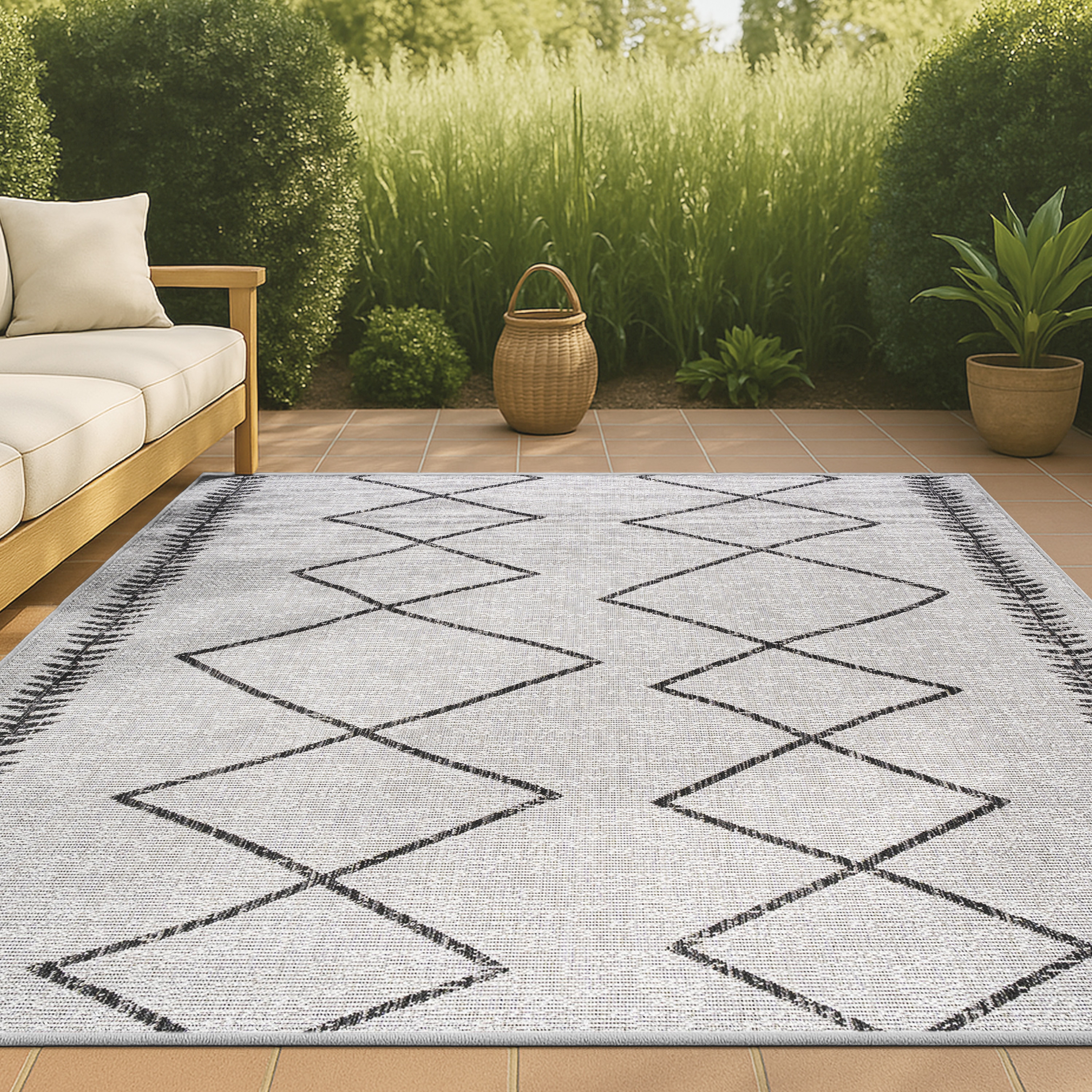 JONATHAN  Y SMB129D-3 Santa Monica Derya Tribal 3 x 5 (ft) Loomed Polypropylene Ivory/Black Rectangular Indoor/Outdoor Trellis Bohemian/Eclectic Area rug