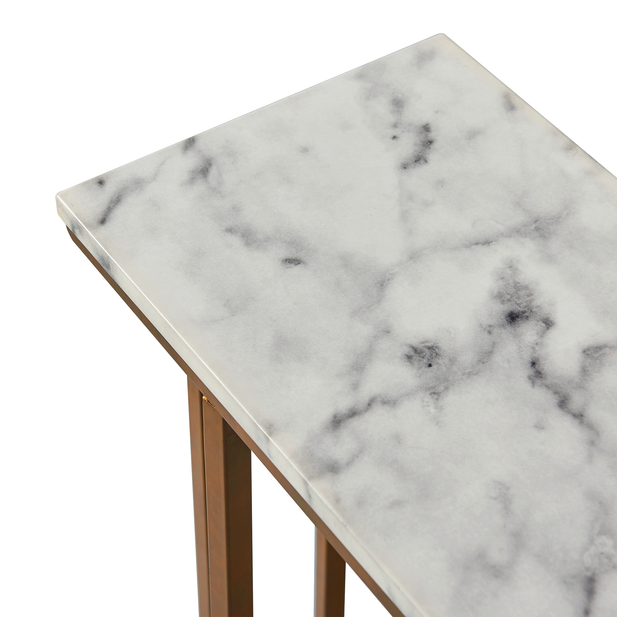 Modern Faux Marble and Brass C-Shaped Side Table