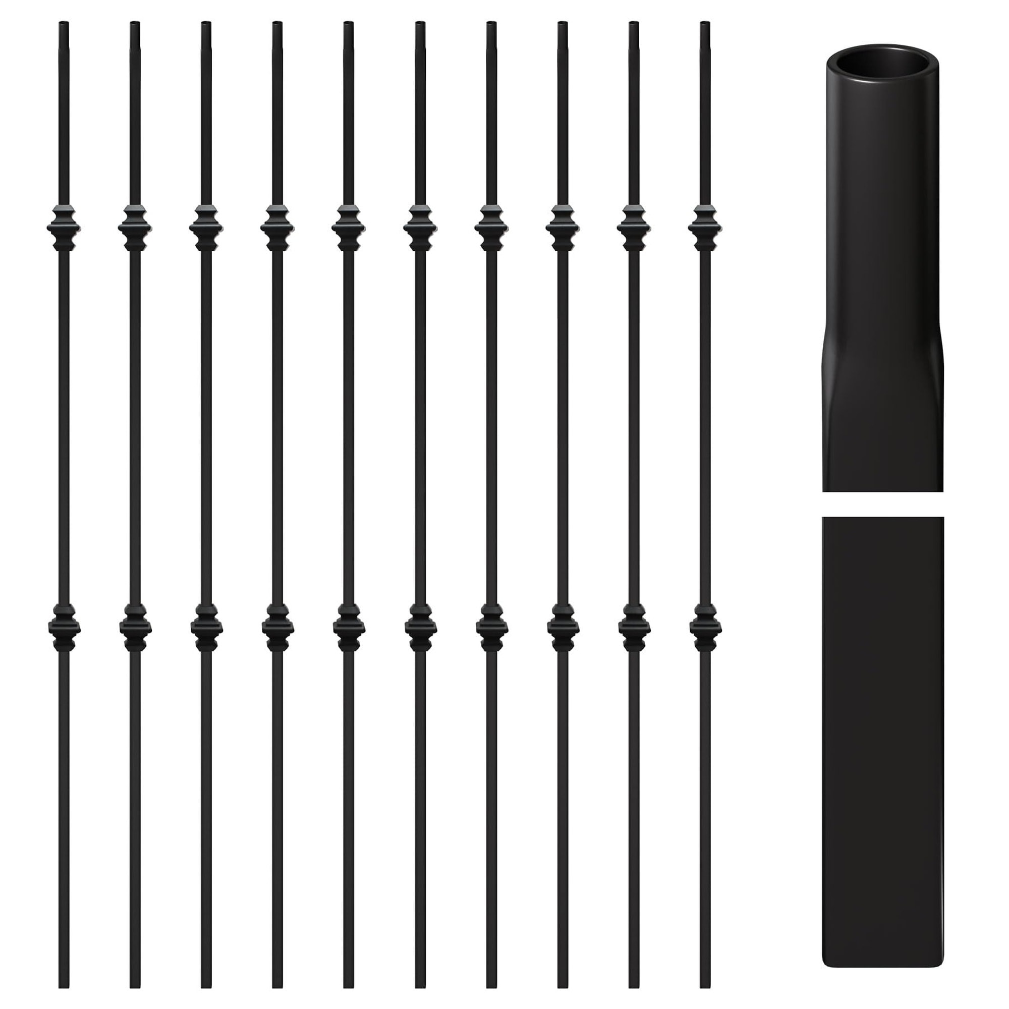 Angel Sar 10 Pcs 44 in Black Iron Balusters Double Knuckle for Staircase Interior Hollow Steel 0.5 Square Powder Coated Easy Cut for Sleek Rail Updates