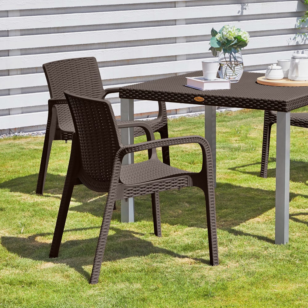 Lagoon 7027N3-SSLGS Koppla Set of 2 Stackable Brown Resin Frame Stationary Dining Chair with Woven Seat