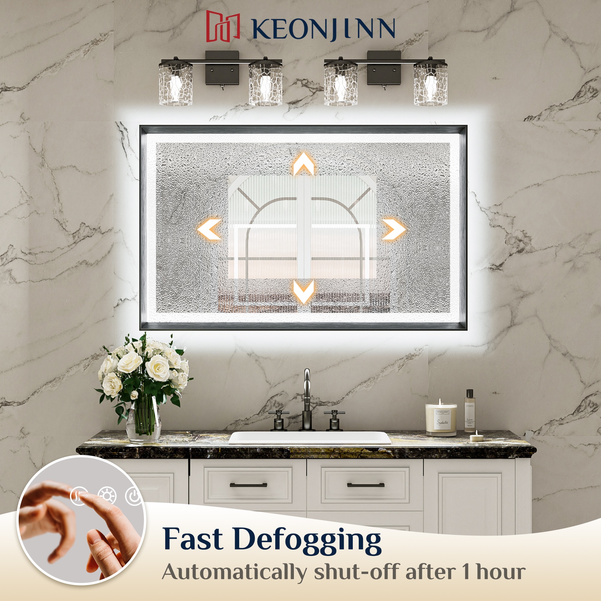 Keonjinn LW-ZBGSSW-18090BK Framed-Bath-Mirrors - View #7