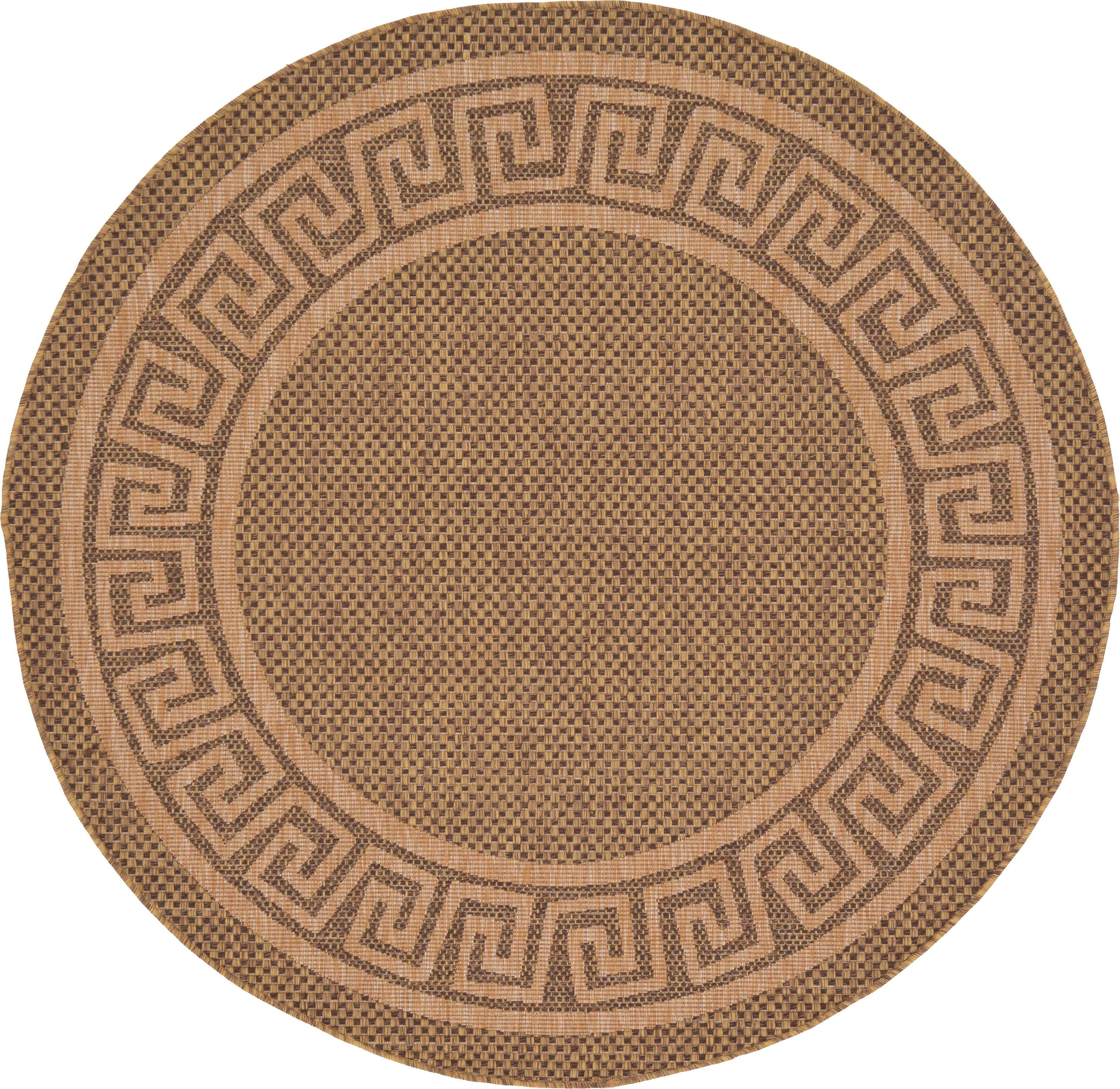 Unique Loom 3127226 Greek Key Outdoor 6 x 6 (ft) Loomed Polypropylene Brown/Light Brown Round Indoor/Outdoor Geometric Global Area rug
