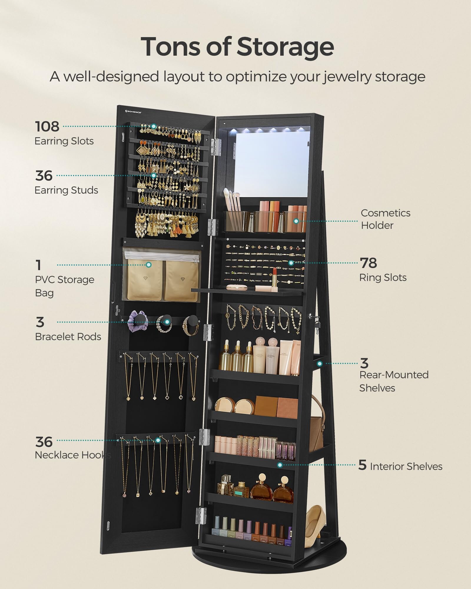 SONGMICS HOME JJC008B01 Jewelry-Armoires - View #8