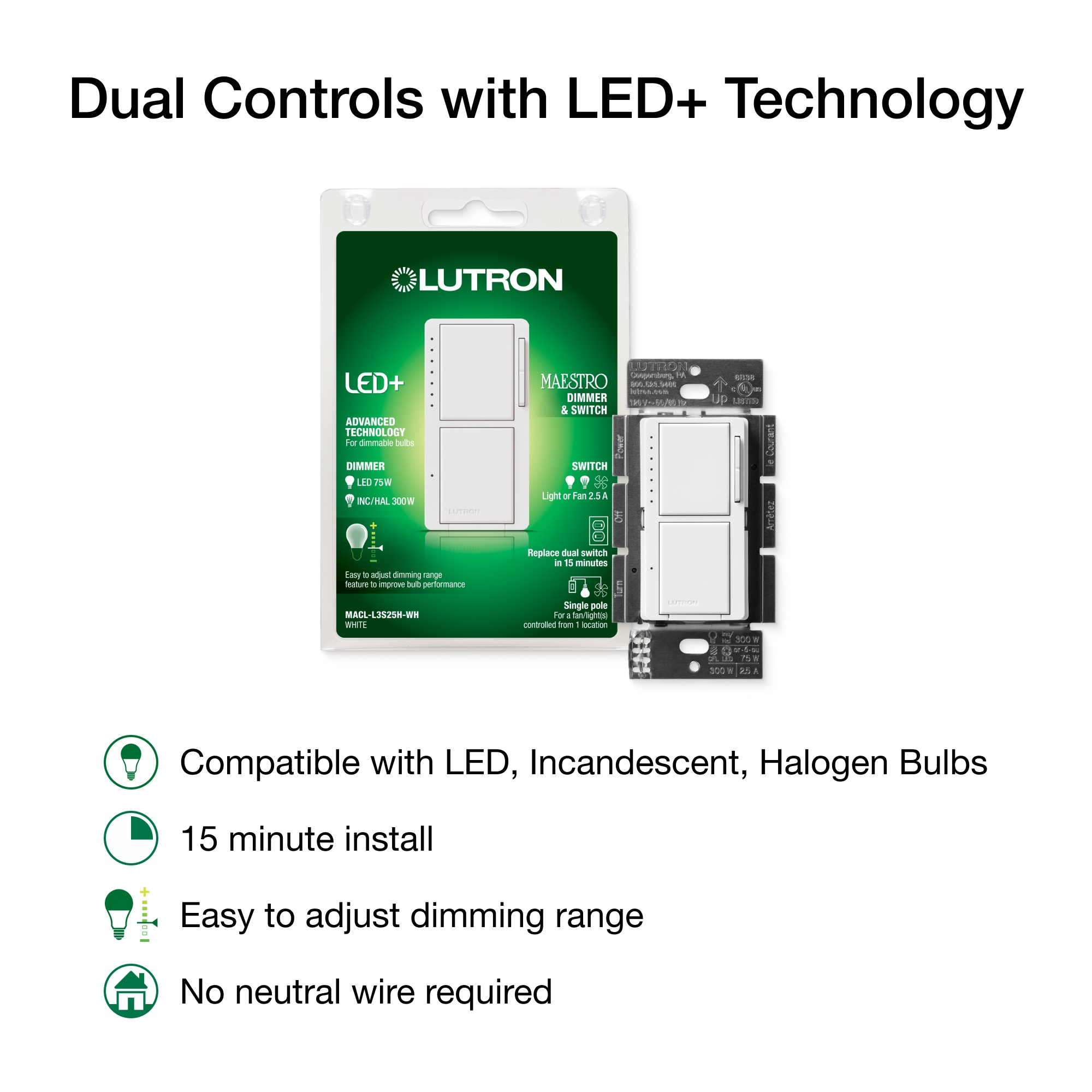 Lutron Maestro Single-pole LED Touch Light Dimmer Switch, Snow In The ...