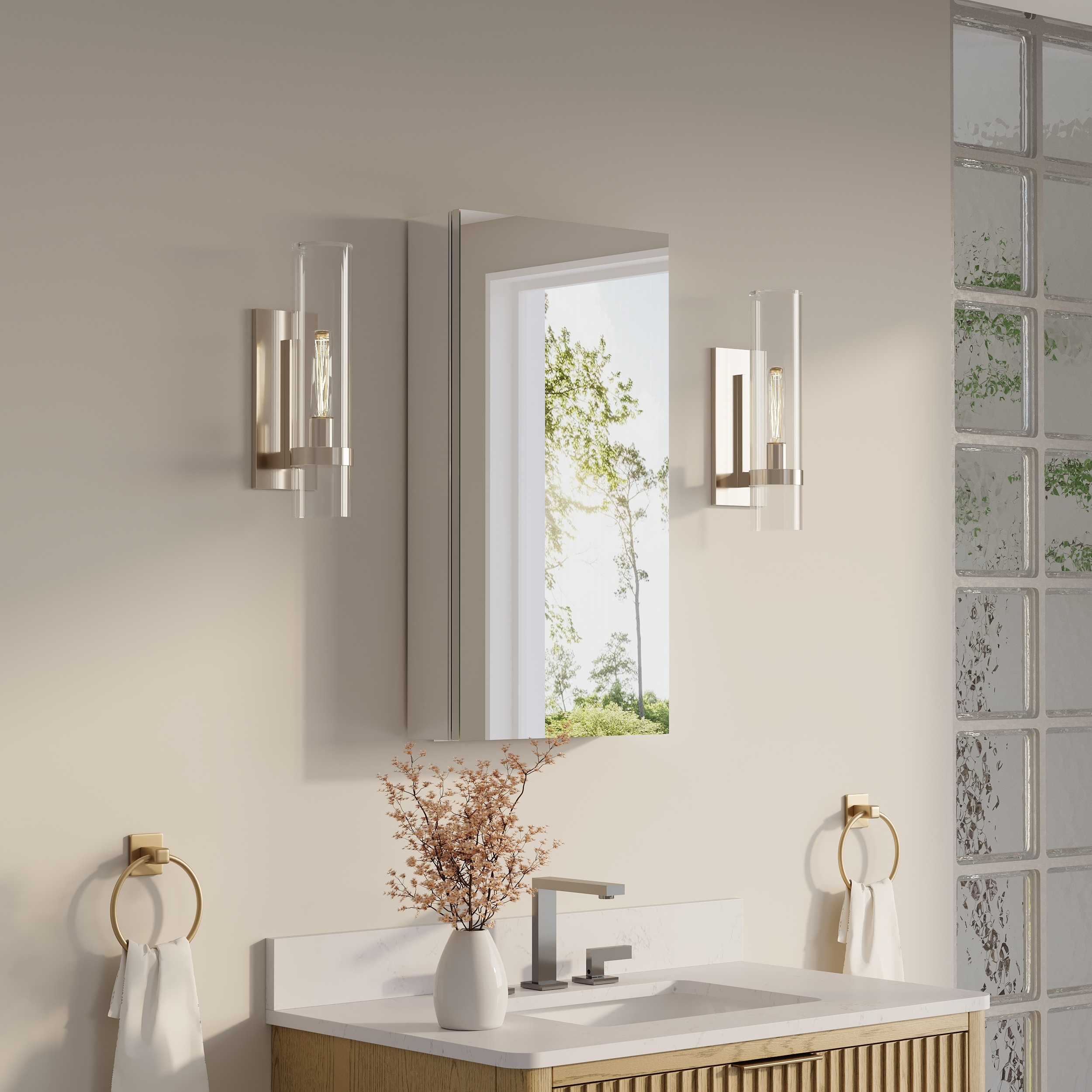 WELLFOR BTZ8036CA RS 16-in x 30-in Lighted Surface/Recessed Mount Aluminum Mirrored Rectangle Soft Close Medicine Cabinet