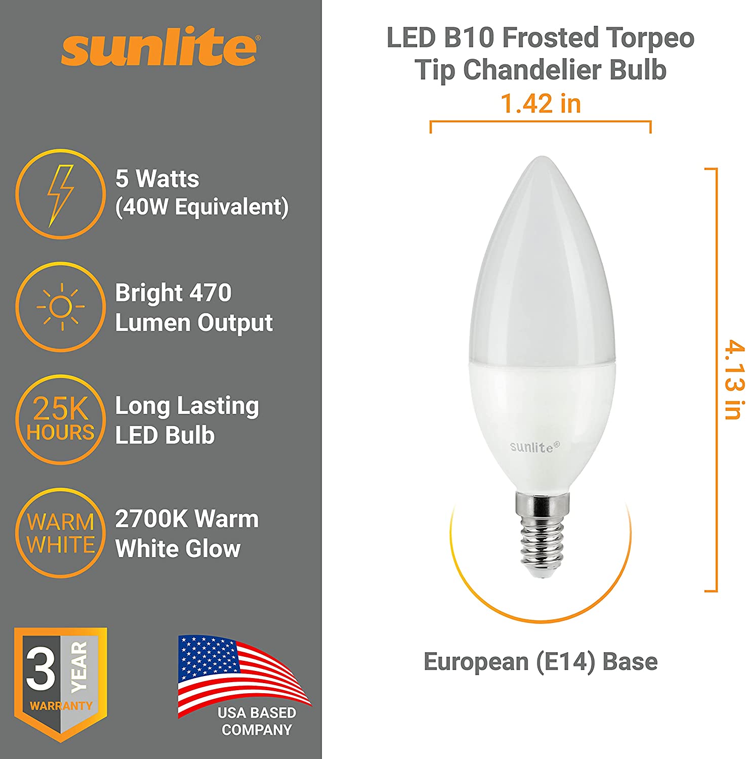 Sunlite 40-Watt EQ B10 White European Base (e-14) Dimmable LED Candle Bulb (3-Pack) in the Decorative Light Bulbs department Lowes.com