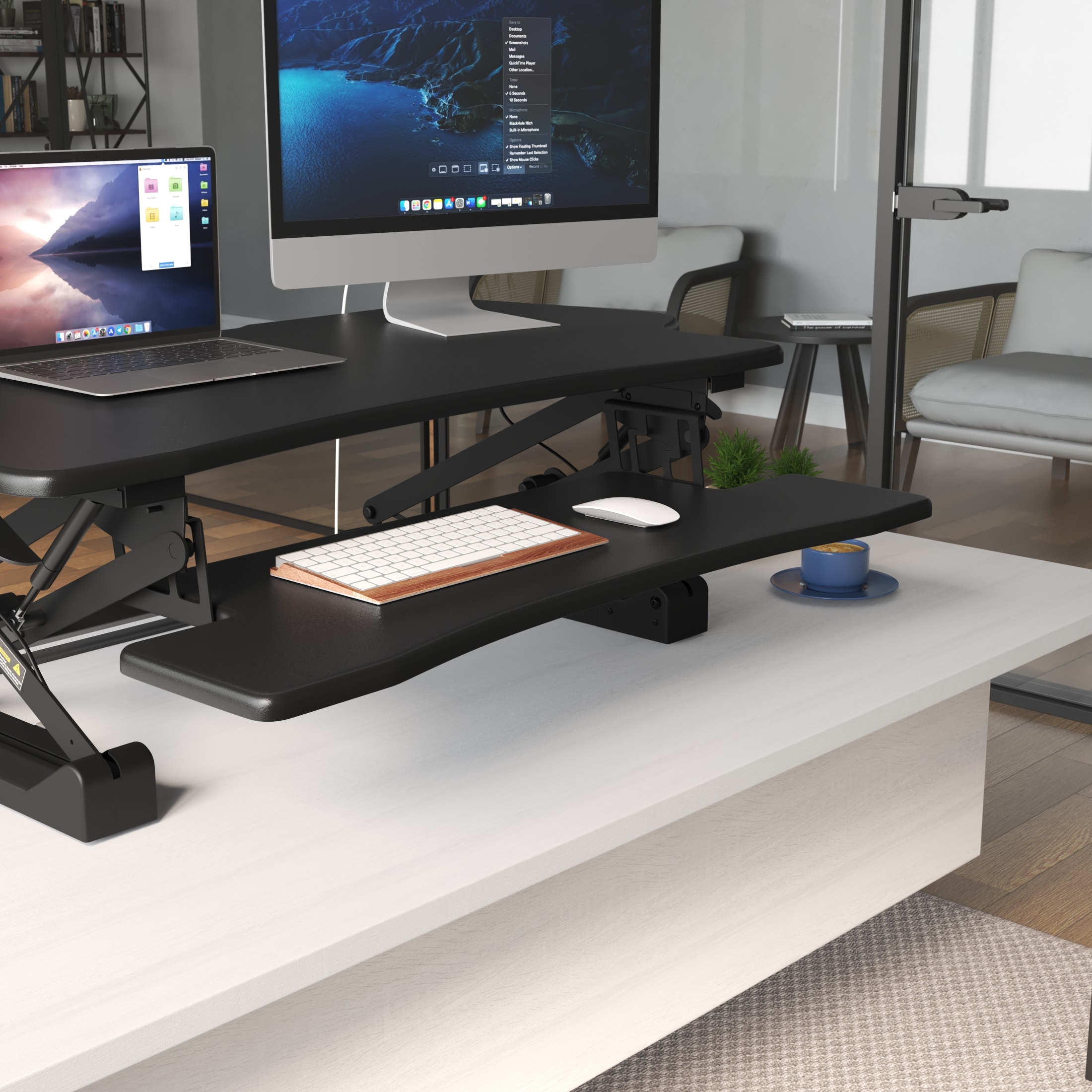 ErgoFlex Black Metal 50.6" Wide Standing Desk Converter with Gas Spring