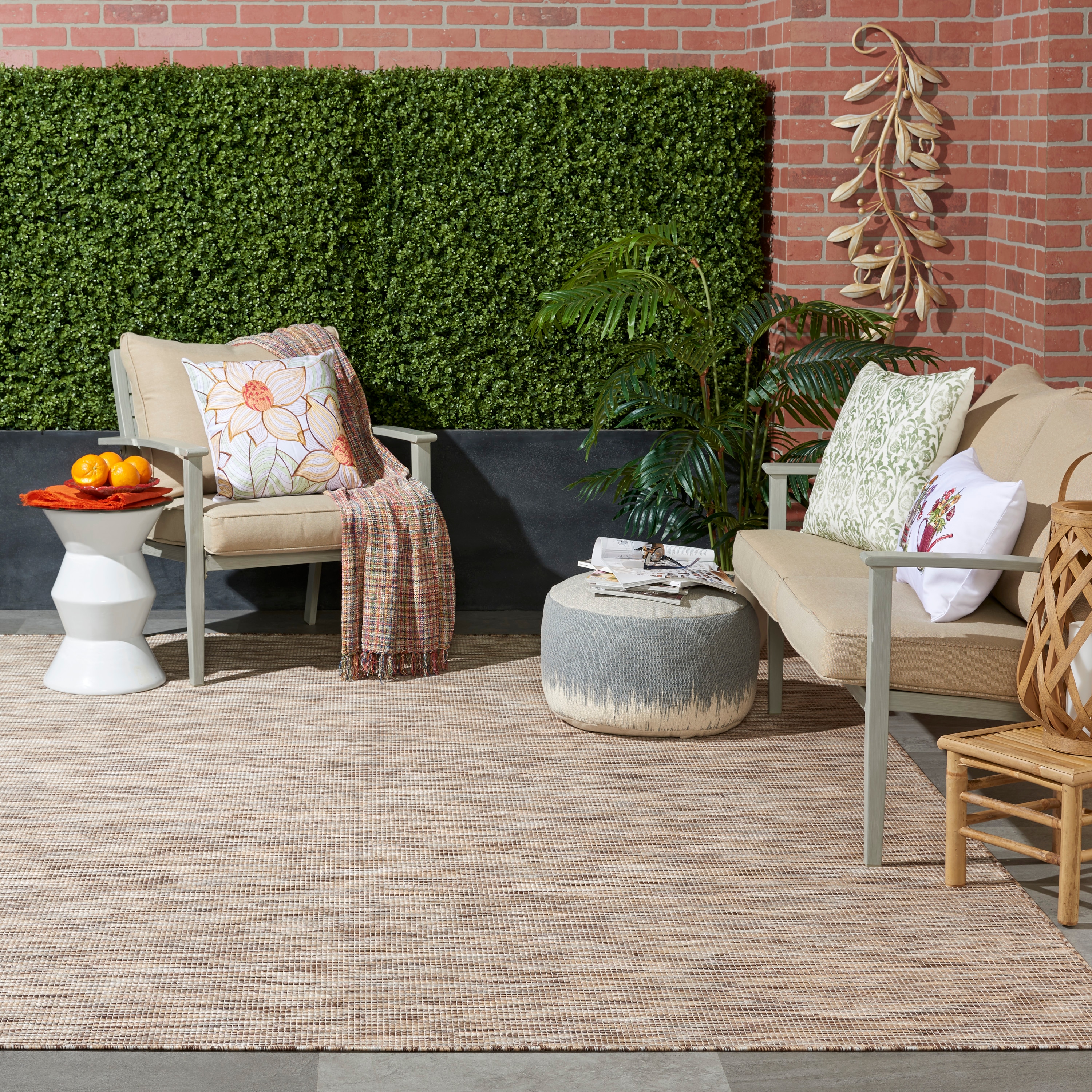 Positano Classic Beige Rectangular 7' x 10' Easy-Care Outdoor Rug