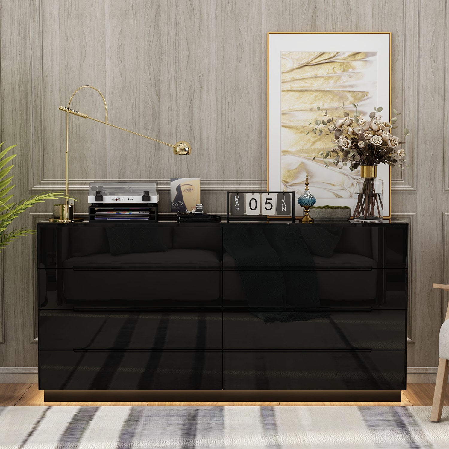FUFU&GAGA JH0326-02 Black 8 -Drawer Standard dresser