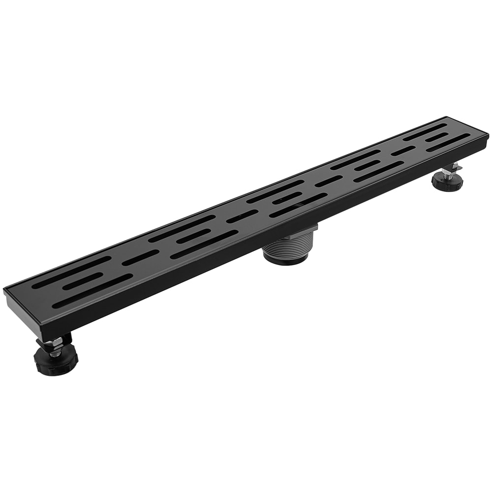 BWE A-9FD03-BLACK 24 In. Stainless Steel Linear Shower Drain with Slot Pattern Drain Cover In Matte Black