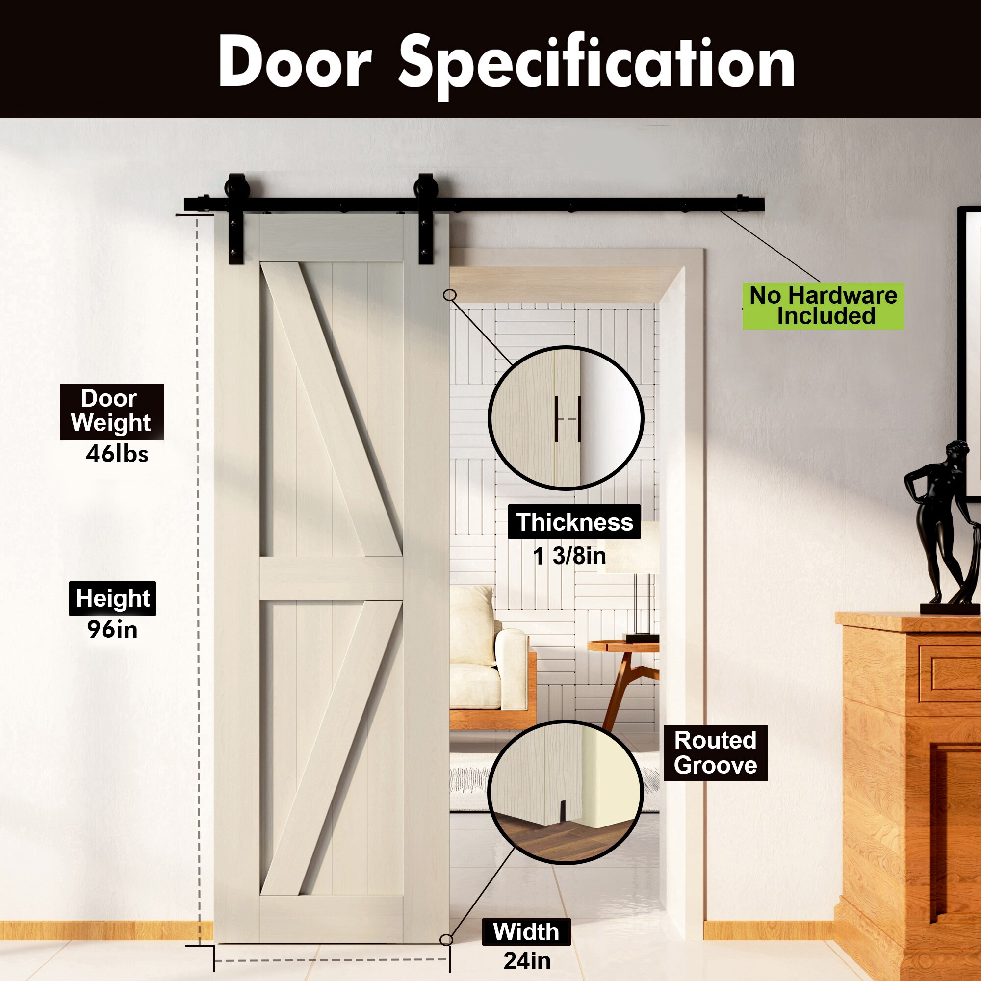 HOMACER 2496-K-TGRAY Barn-Doors - View #3