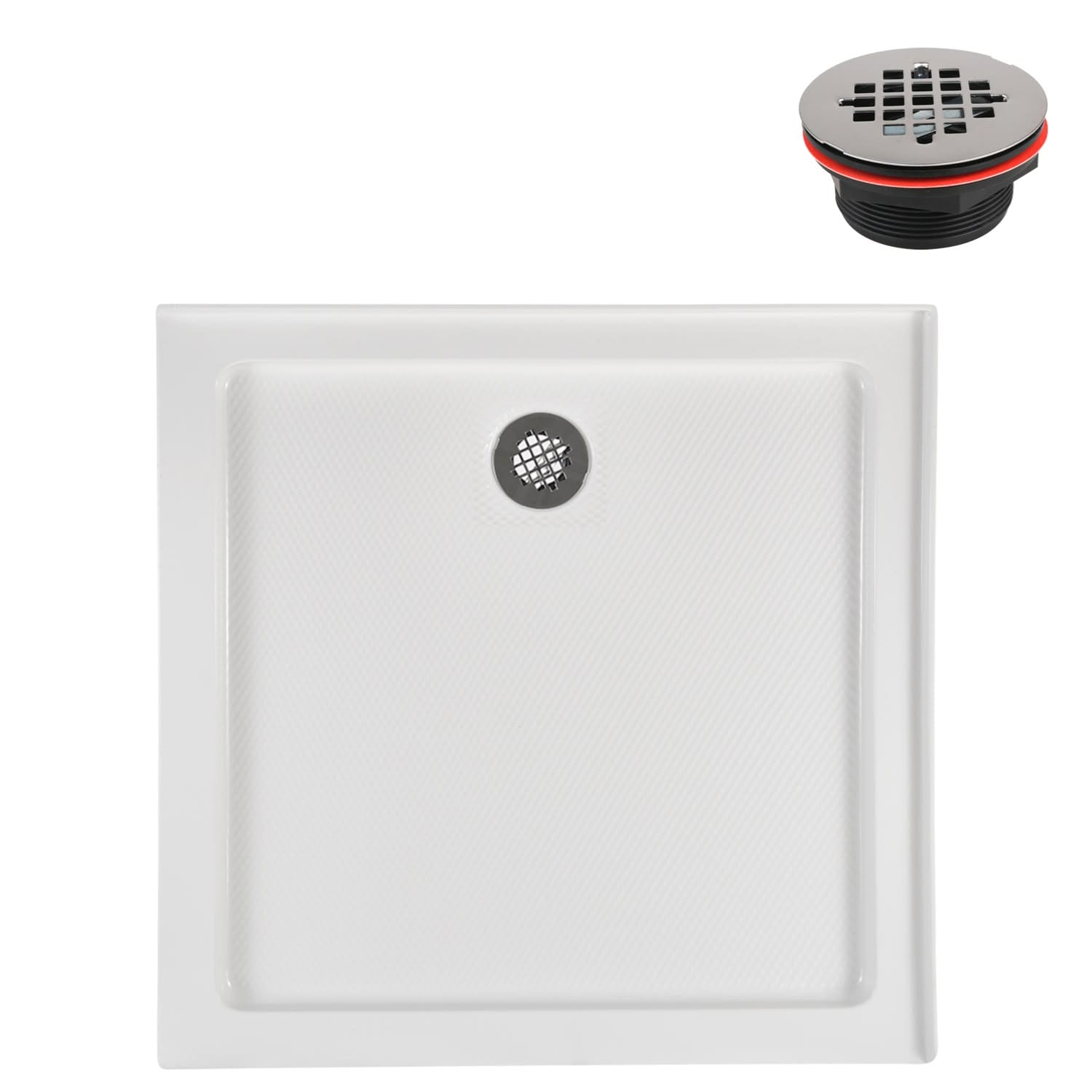 36'' Square Glossy White Acrylic Shower Base with ABS Drain