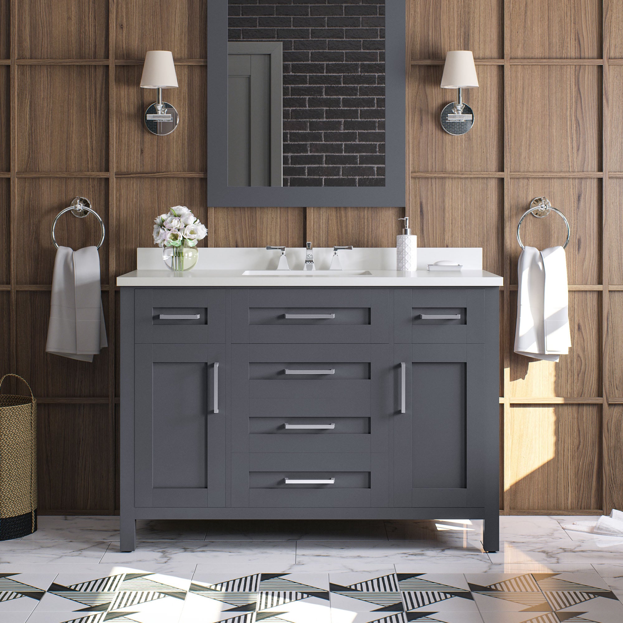 OVE Decors 15VVA-TAHB48-038 Tahoe 48-in Dark charcoal Undermount Single sink Bathroom Vanity with White Engineered stone Top
