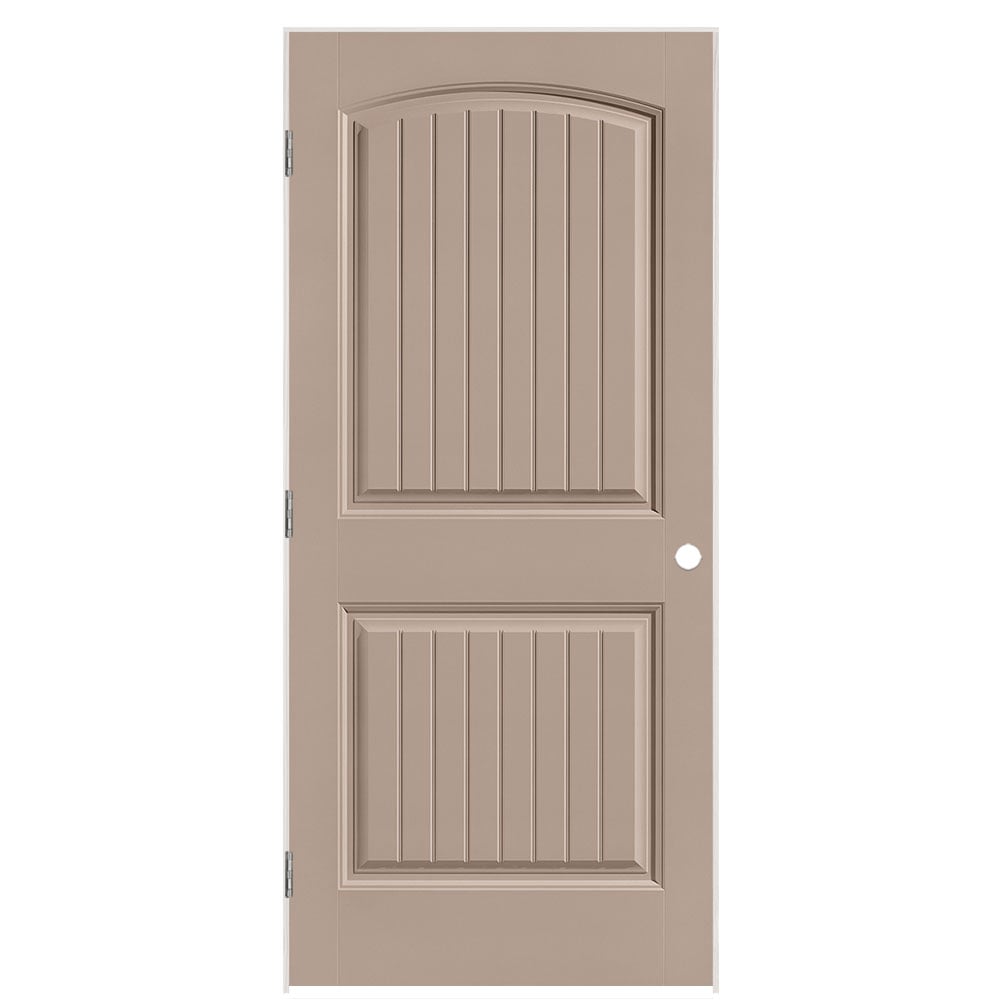 Masonite 1443774 36-in x 80-in Sandpiper Solid core 2-panel round top plank Right hand Smooth Prefinished Molded composite Flat Jamb Single Prehung Interior Door