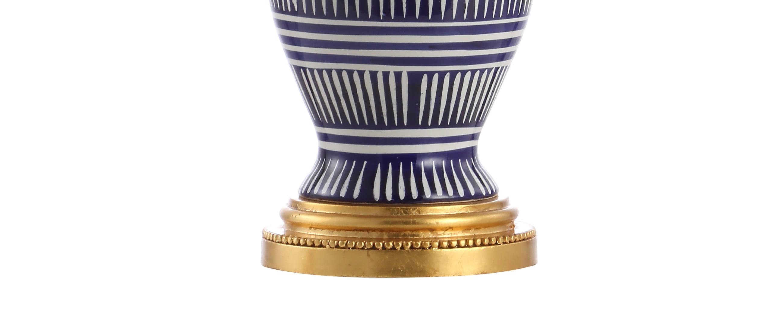 27" Navy and White Ceramic Coastal Table Lamp with Gold Accents