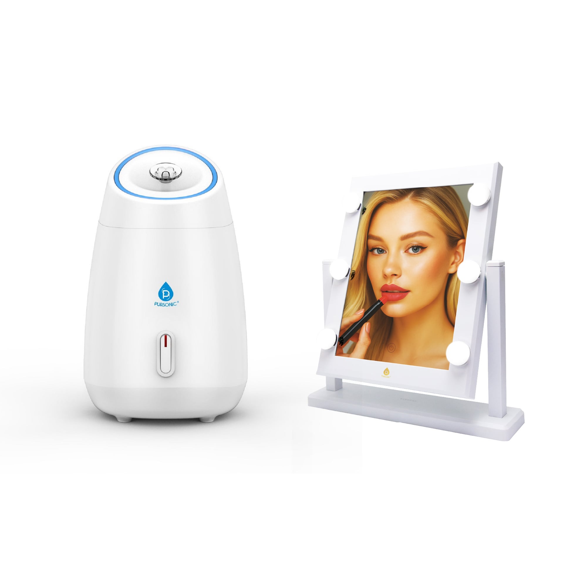 Pursonic 14 LED Vanity Mirror and Facial Steamer Duo