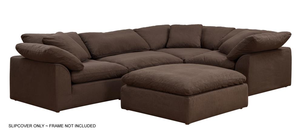 Sunset Trading SU-1458SC-88-3C1A1O Cloud Puff 5 Piece Slipcover Only for Sectional Modular Sofa with Ottoman Washable Moisture and Stain Resistant Performance Fabric Contemporary Brown