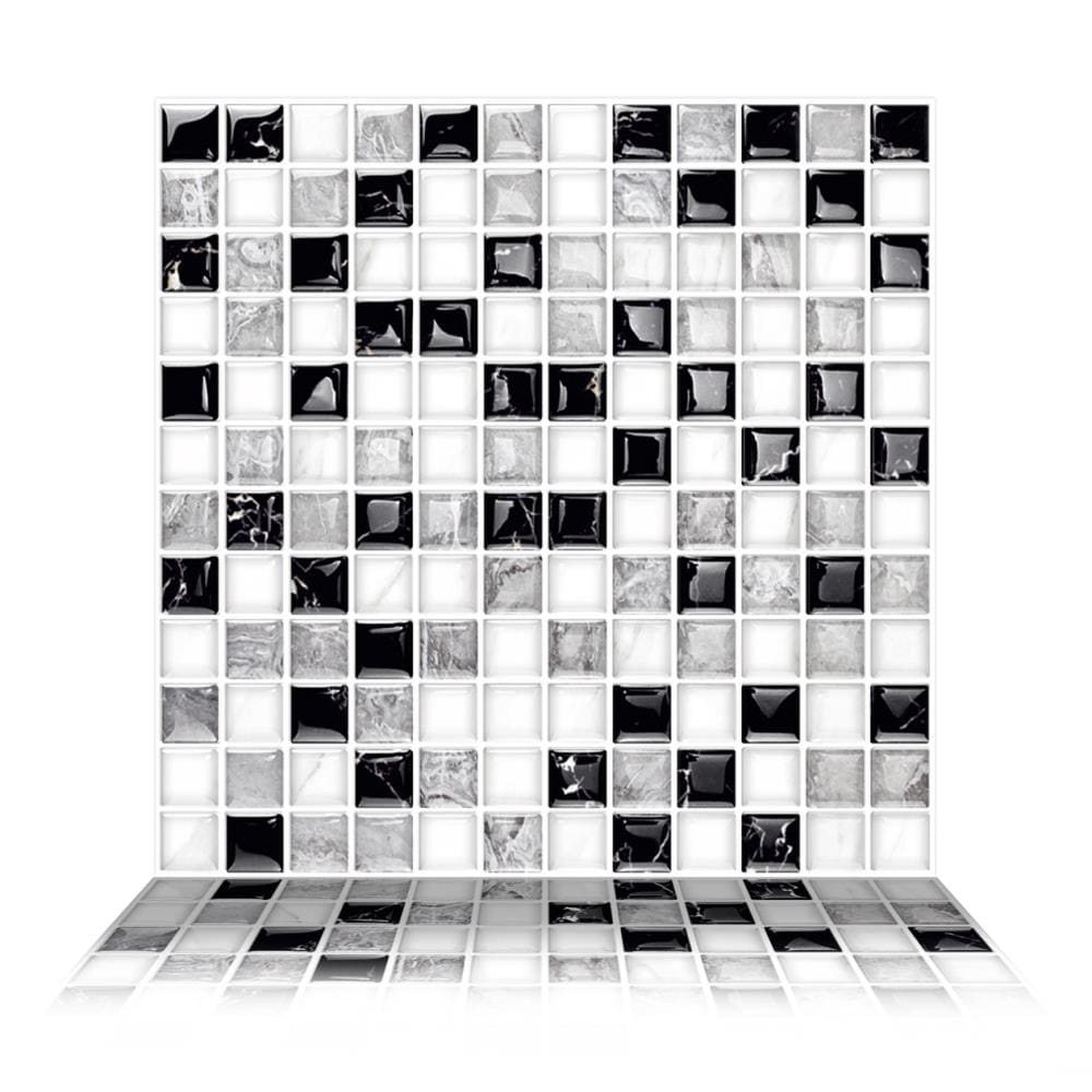 Tic Tac Tiles SQW13-6 Square Black, White, Gray 10-in x 10-in Glossy PVC Checkered Patterned Peel and Stick Tile (3.45-sq. ft/ Carton)