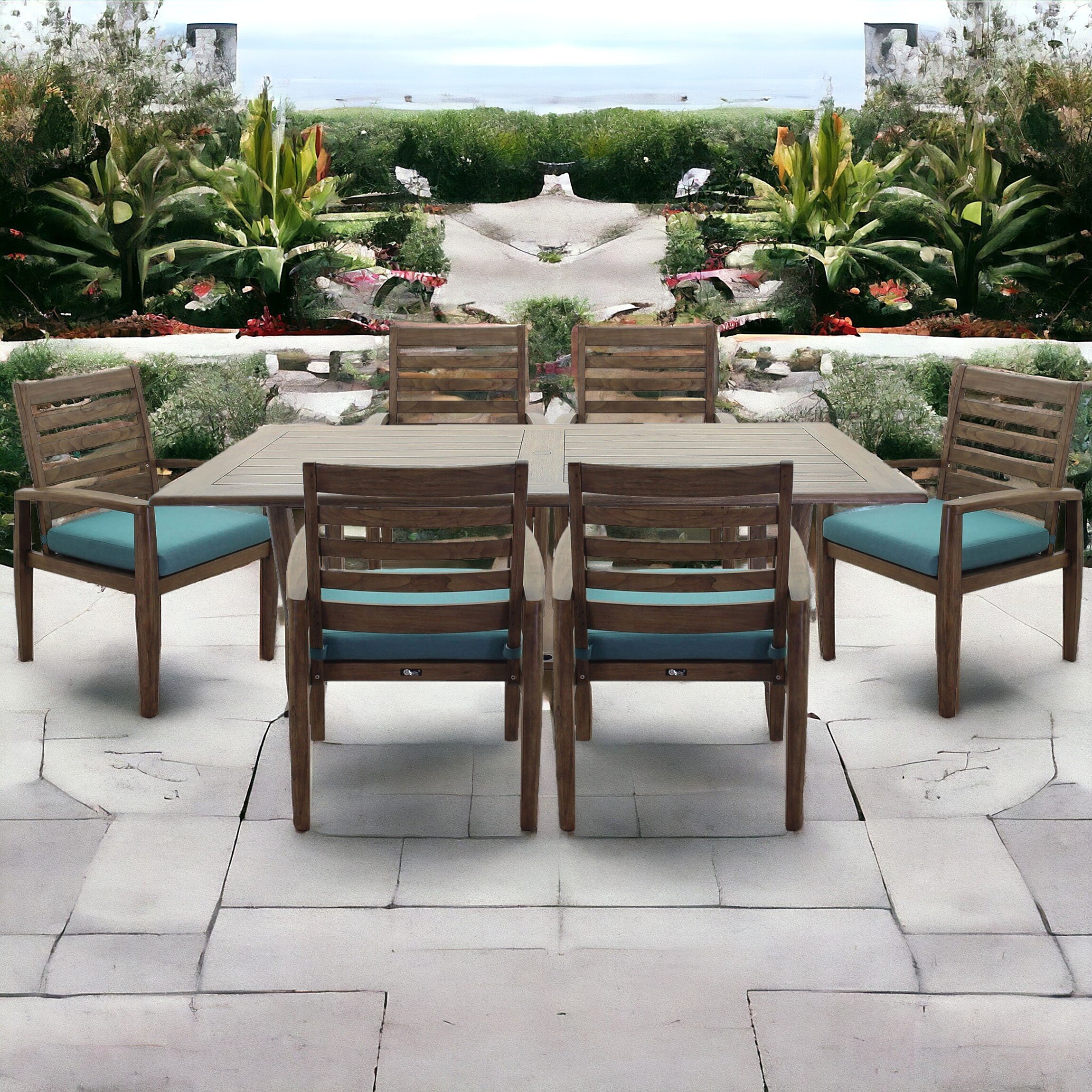 Courtyard Casual 5382 Avalon 7-Piece Gray Patio Dining Set with Green Sunbrella Cushions