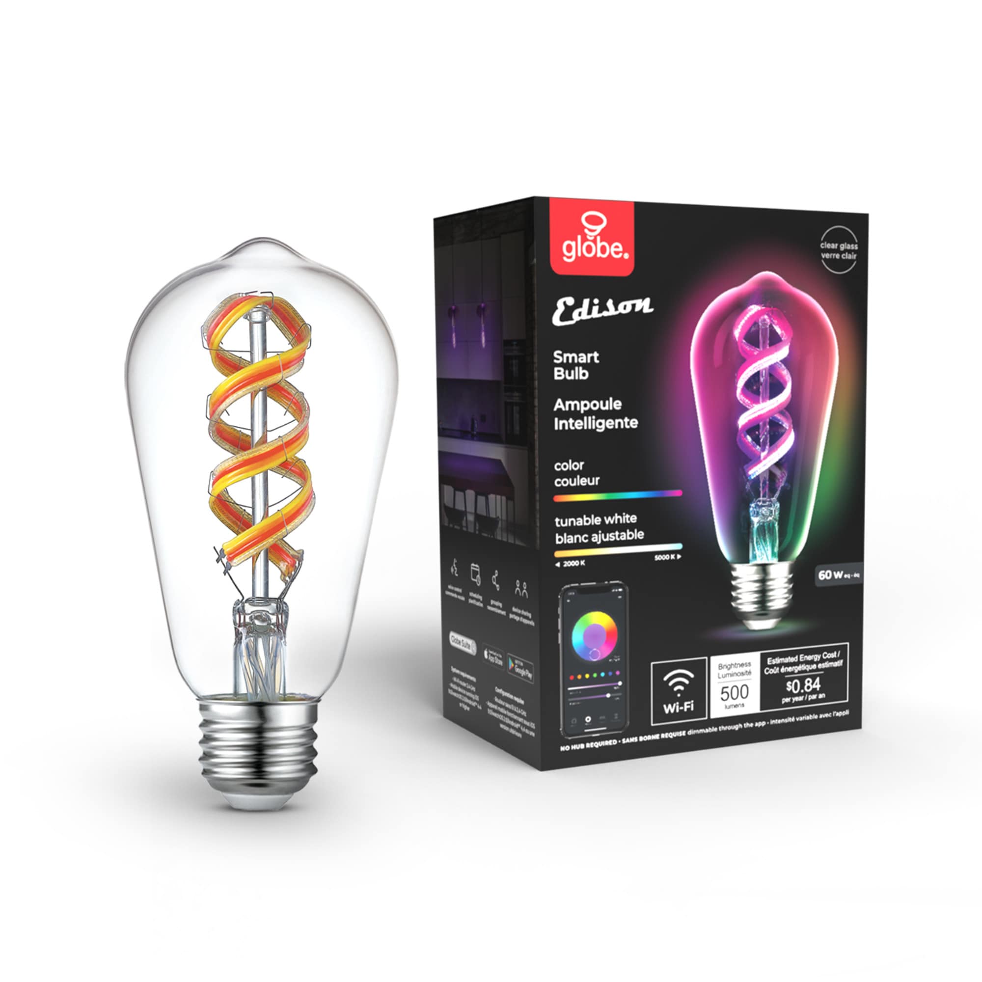 Globe Electric 91000784 60 -Watt EQ ST19 Tunable white Medium base (E-26) LED Decorative Light Bulb