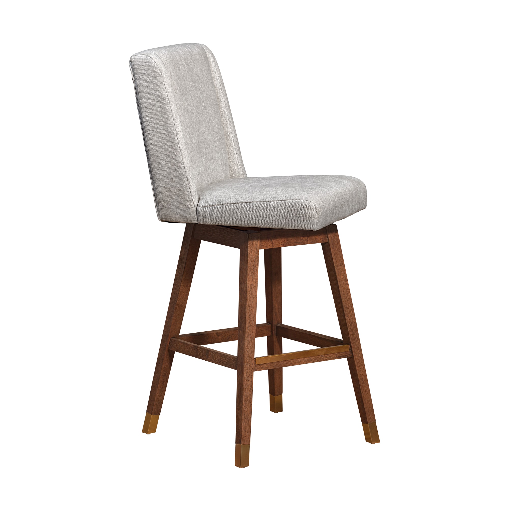 Armen Living 840254332164 Brown Oak 30.0-in H Bar height Bucket seat Upholstered Swivel Metal Bar Stool and Back