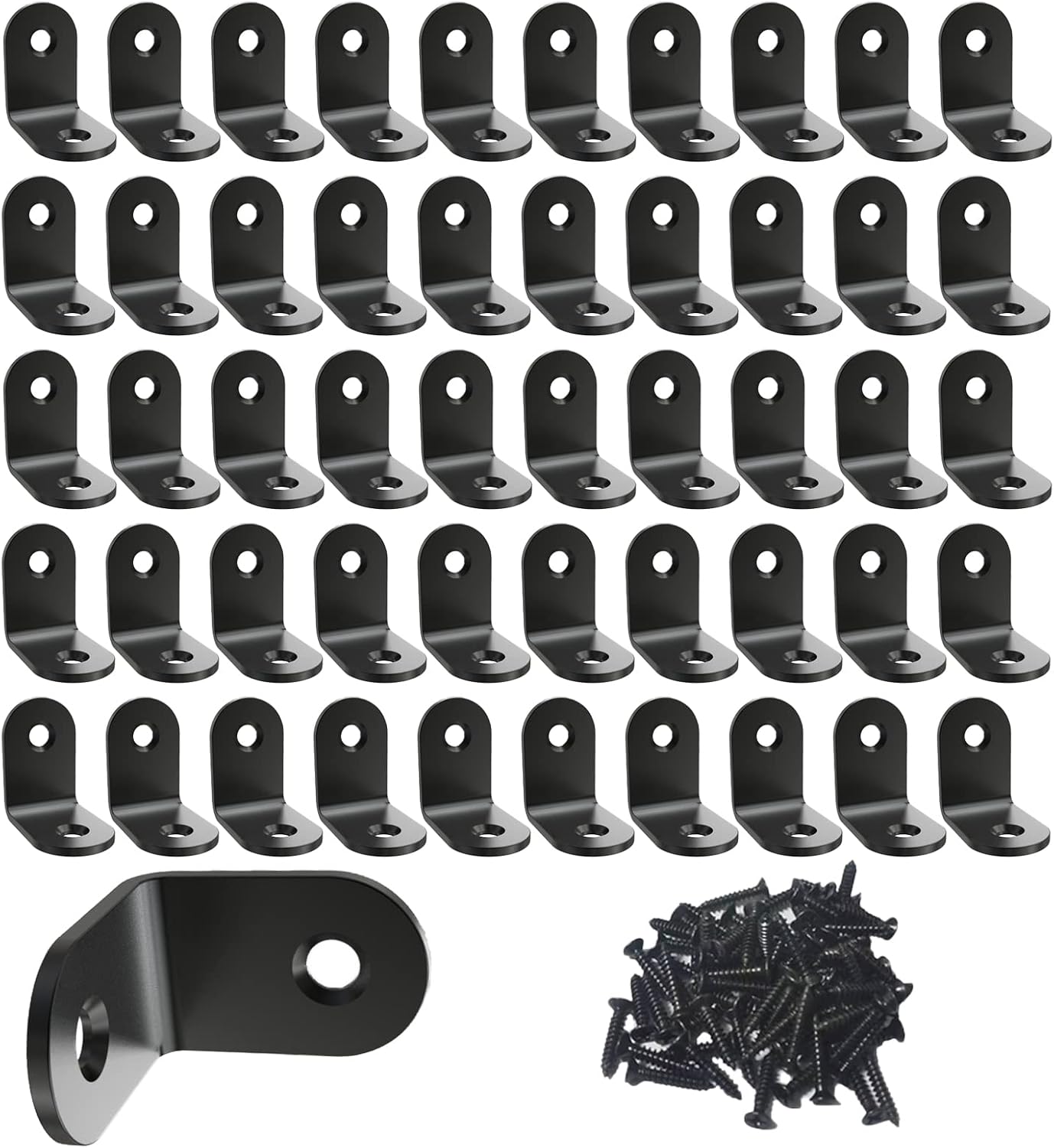 KIWDZFU  Corner Brace L Bracket Stainless Steel Small Angle Support Metal Iron Braces for Wood Home Improvement 50 Pieces Black 0.8 by 0.8 by