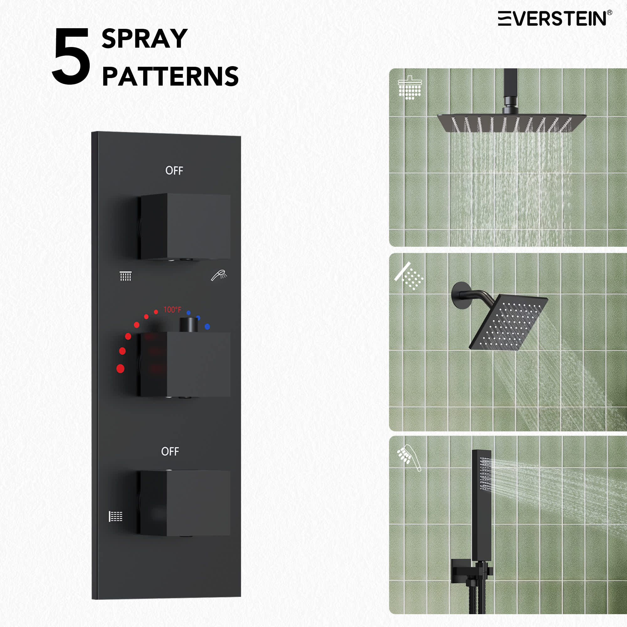 EVERSTEIN SFS1004A-BK12 Showerhead-Bar-Panels - View #7