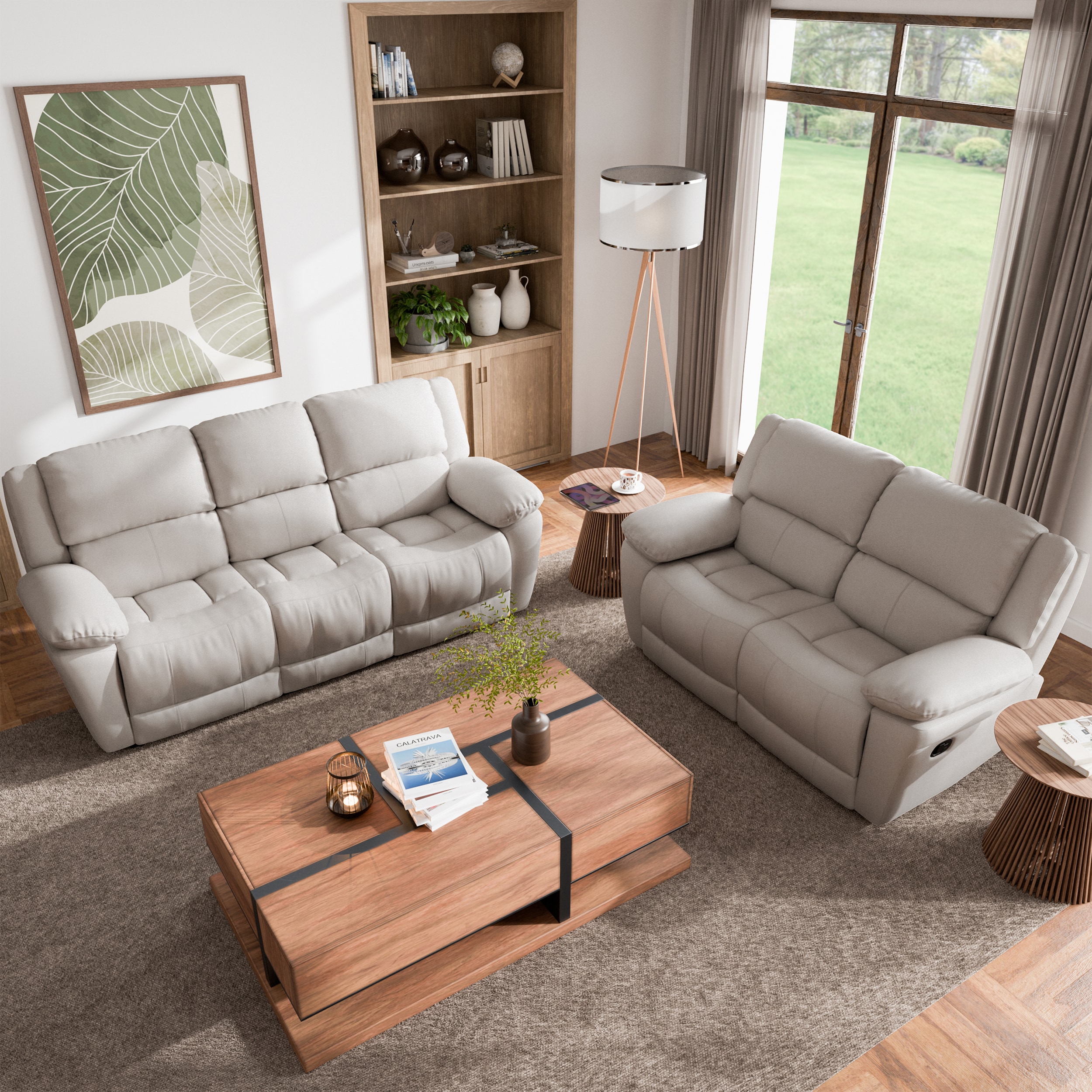 Furniture of America IDF-69003WH-2PC Loure Modern 2 -Piece Polyester/Polyester blend White Living Room Set