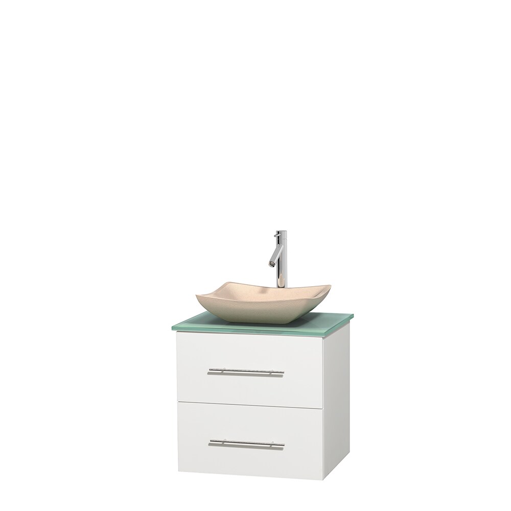 Wyndham Collection WCVW00924SWHGGGS2MXX Centra 24-in White Single Sink Bathroom Vanity with Green Tempered Glass Top