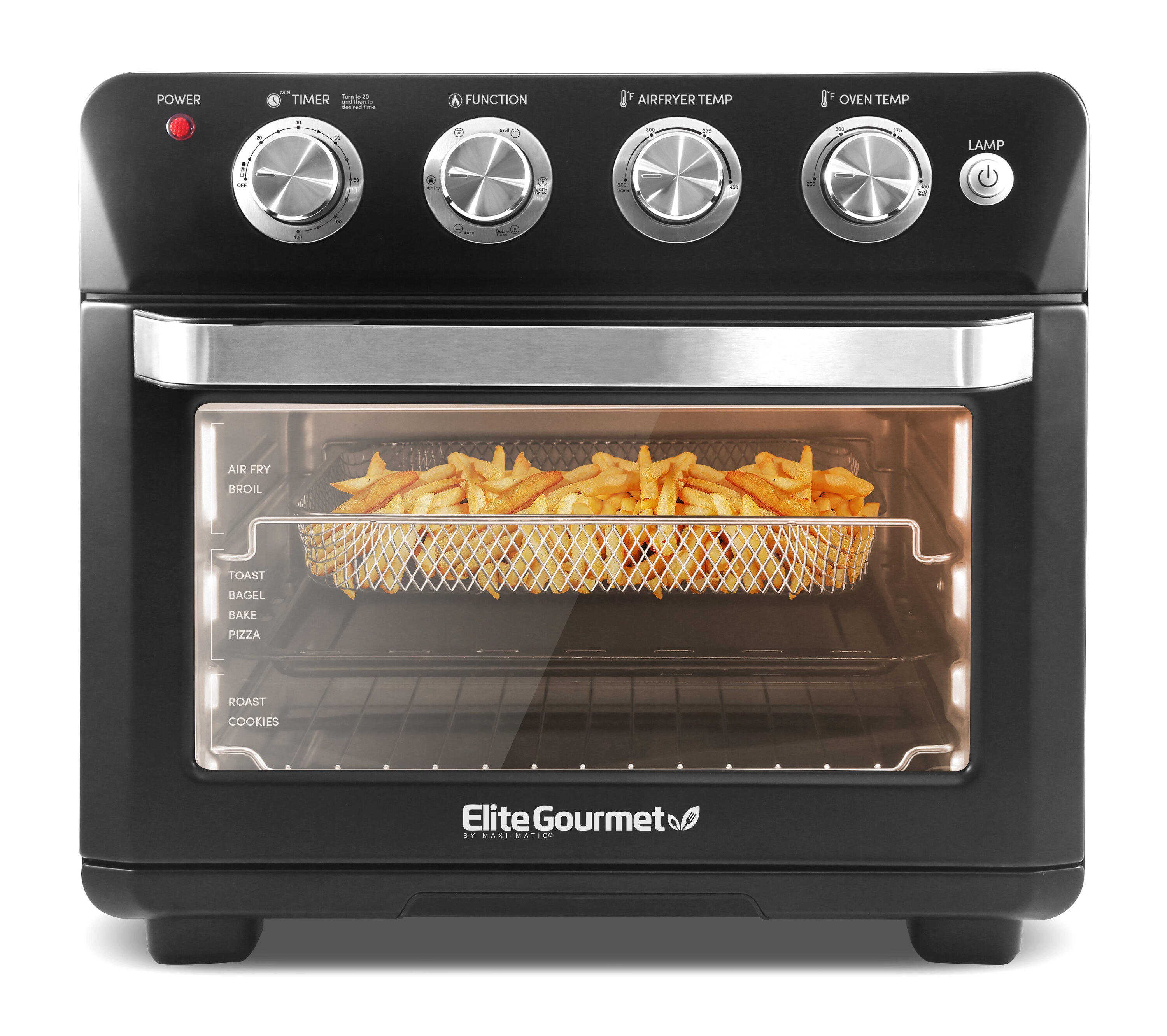 Elite Gourmet X-Large 25L Air Fryer Oven with Interior Light, Black - 5  Quart Capacity, ETL Safety Listed, Programmable Knob Controls in the Air  Fryers department at