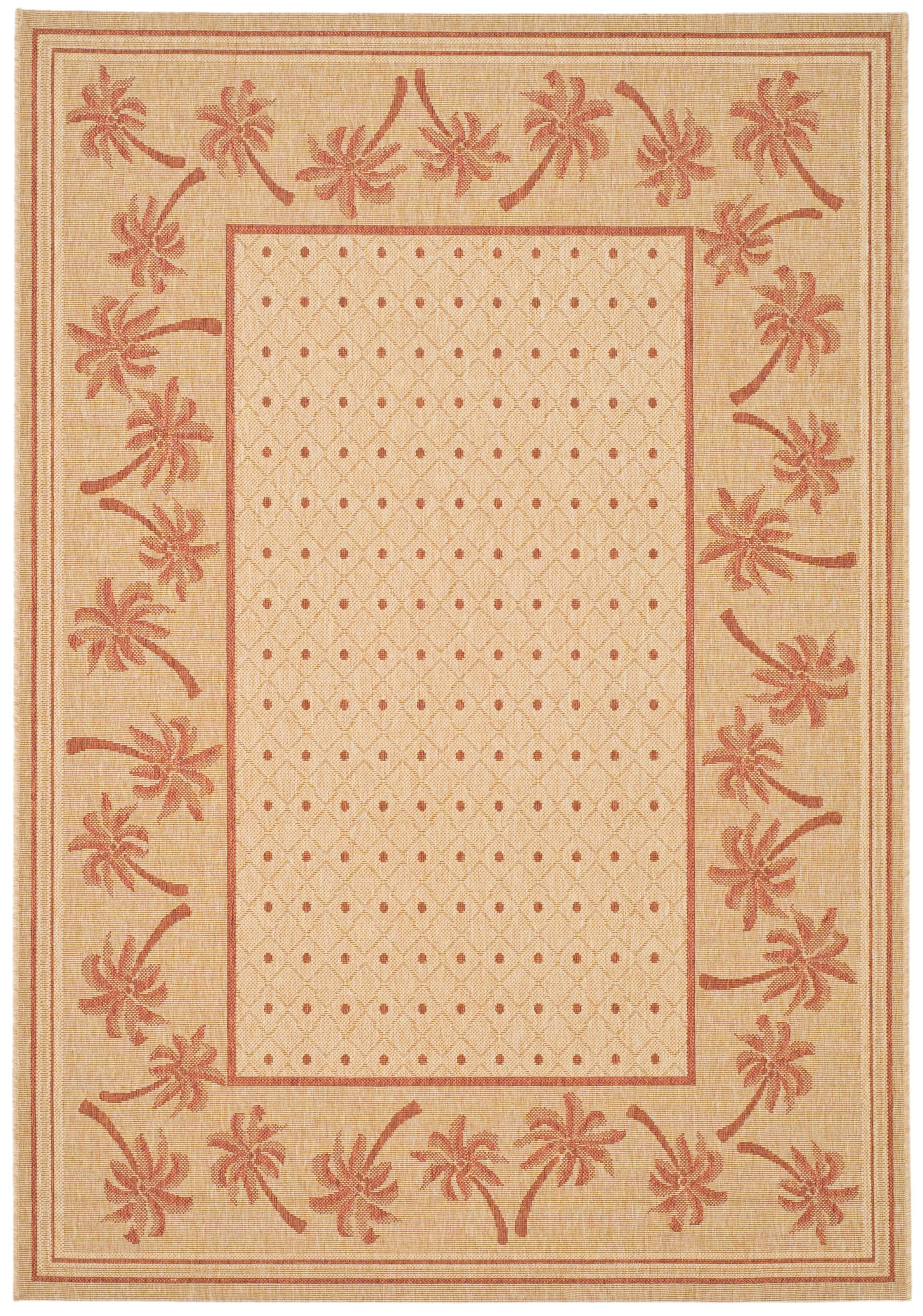 Ivory and Rust Floral Rectangular Synthetic Area Rug
