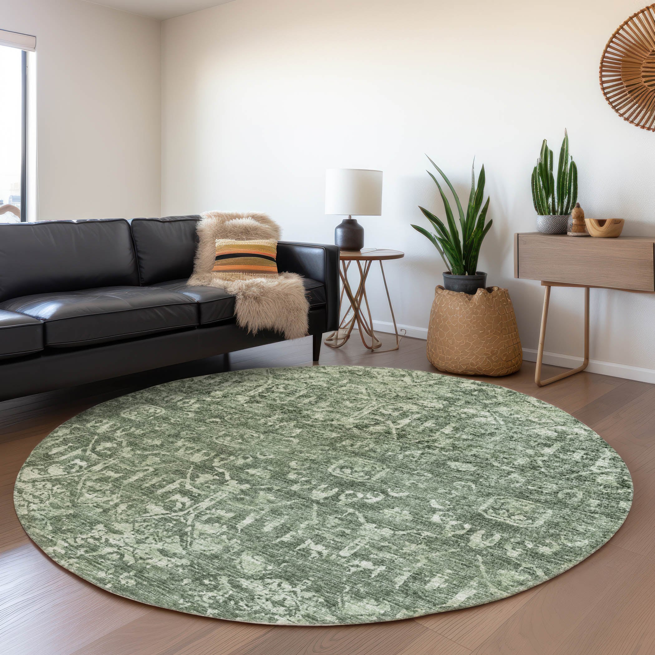 Addison Rugs AMF40GN8RO Mayfield AMF40GN 8 x 8 (ft) Loomed Polyester Green Round Indoor Abstract Machine washable Area rug