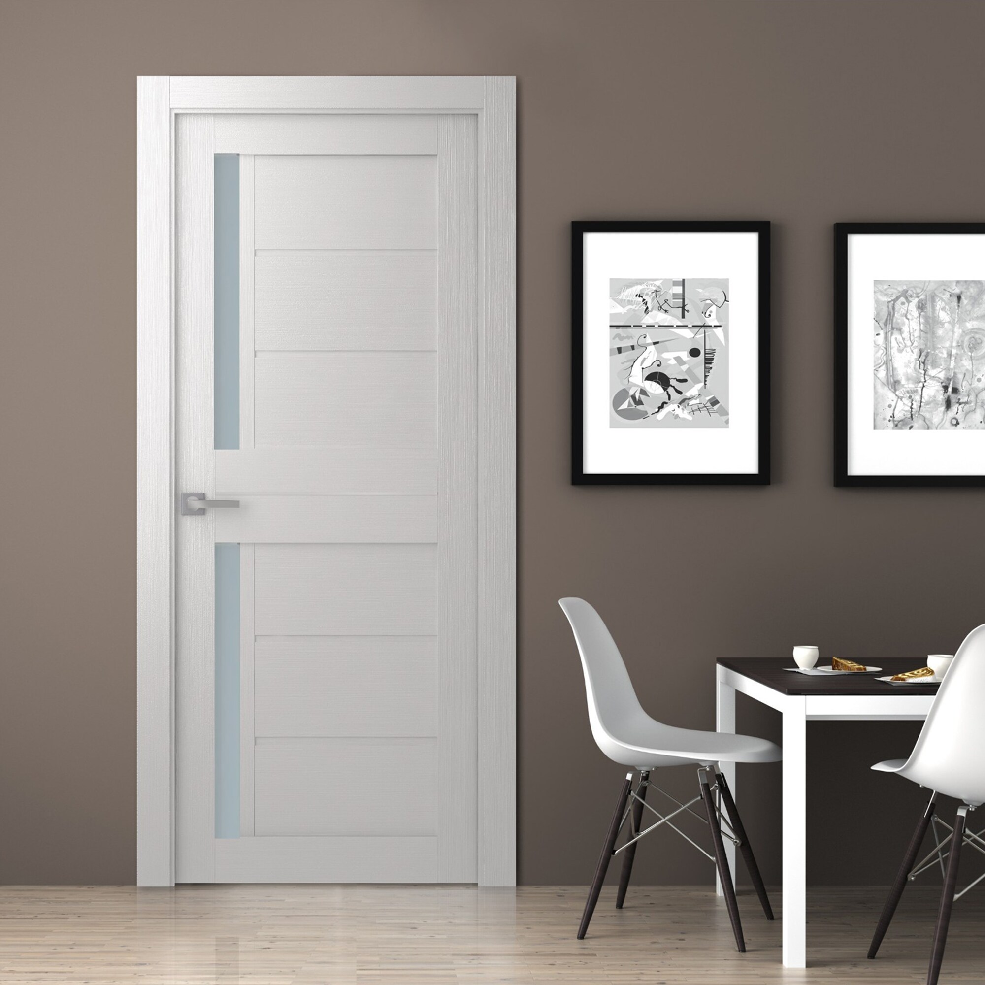 EightDoors 30-in x 80-in White Clear Glass Prefinished Pine Wood