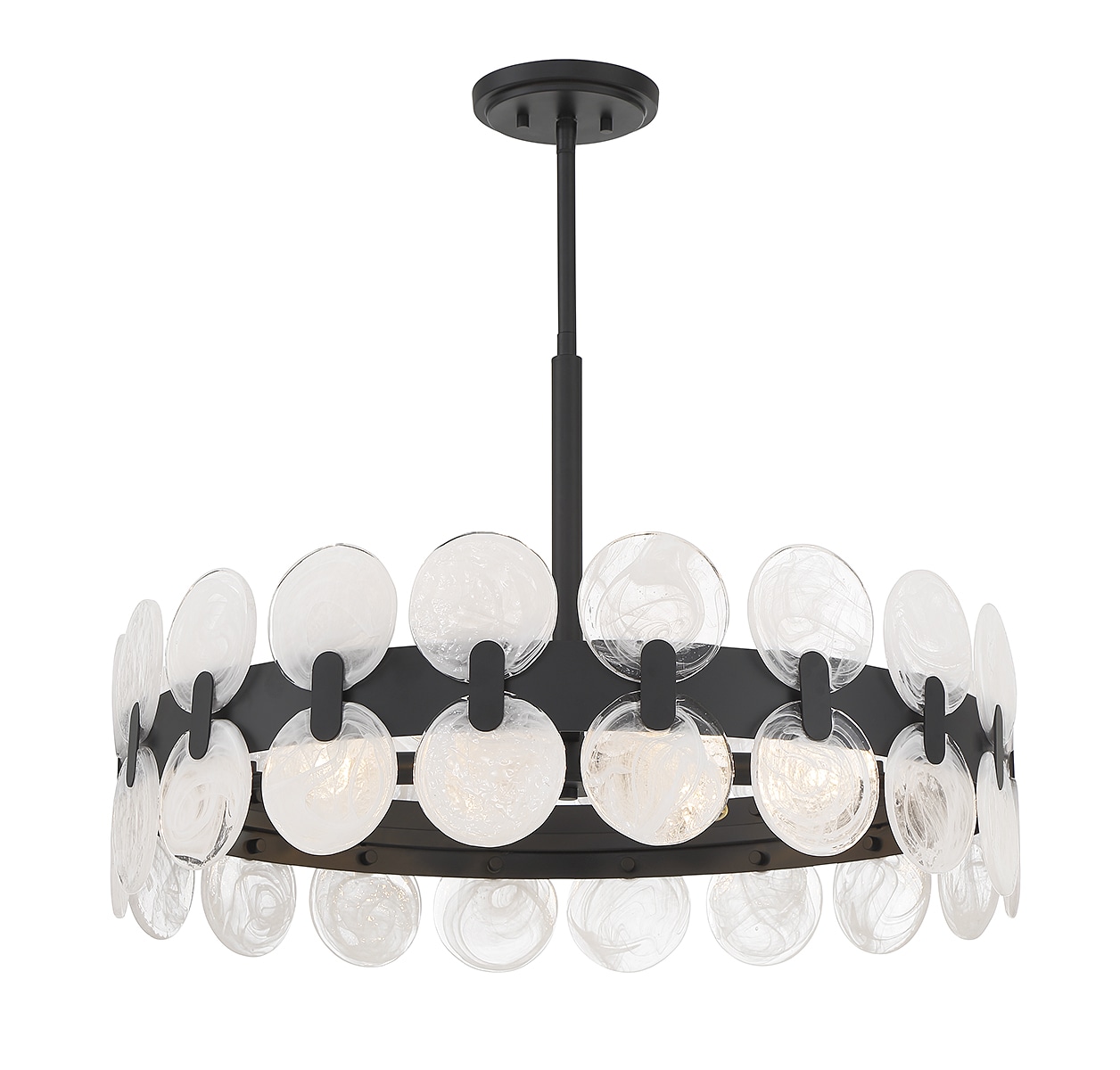 Matte Black 6-Light Drum Chandelier with Strie Piastra Glass