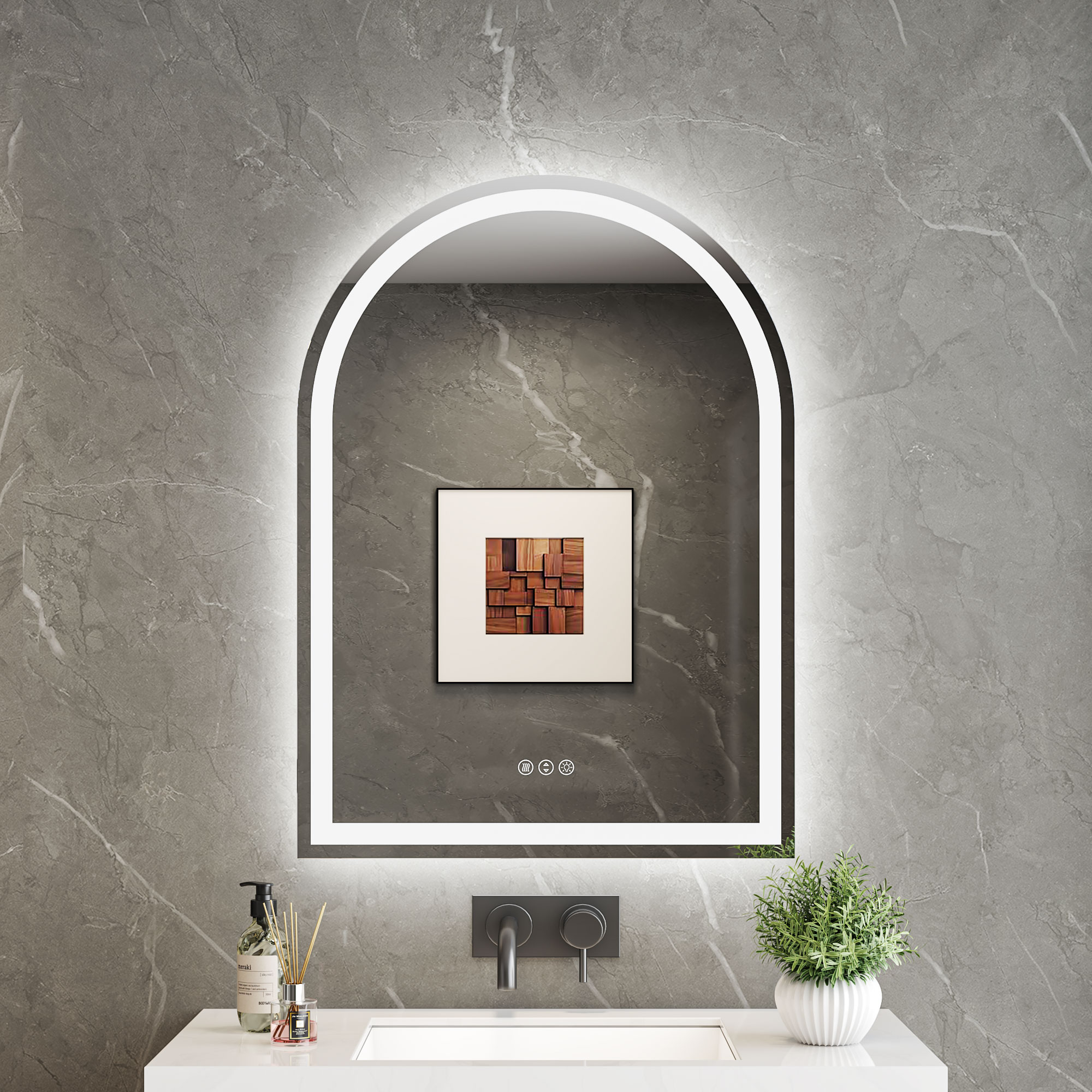 Dimelax 24-in W x 36-in H Polished Frameless Arch Frontlit and Backlit Dimmable LED Lighted Fog Free Bathroom Vanity Mirror