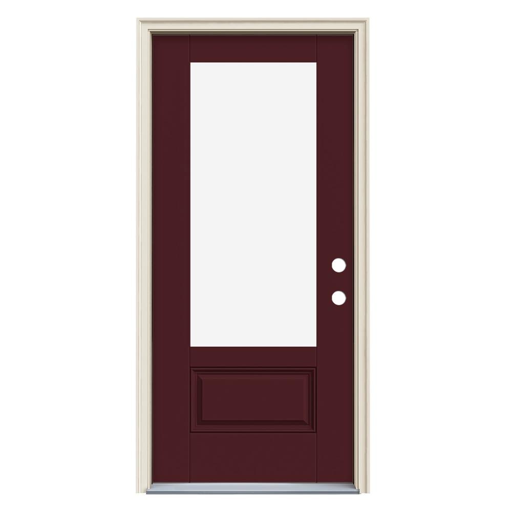 JELD-WEN LOWOLJW230900039 36-in x 80-in x 4-9/16-in Fiberglass 3/4 lite Left-hand inswing Currant Painted Prehung Front Door with Brickmould Insulating core