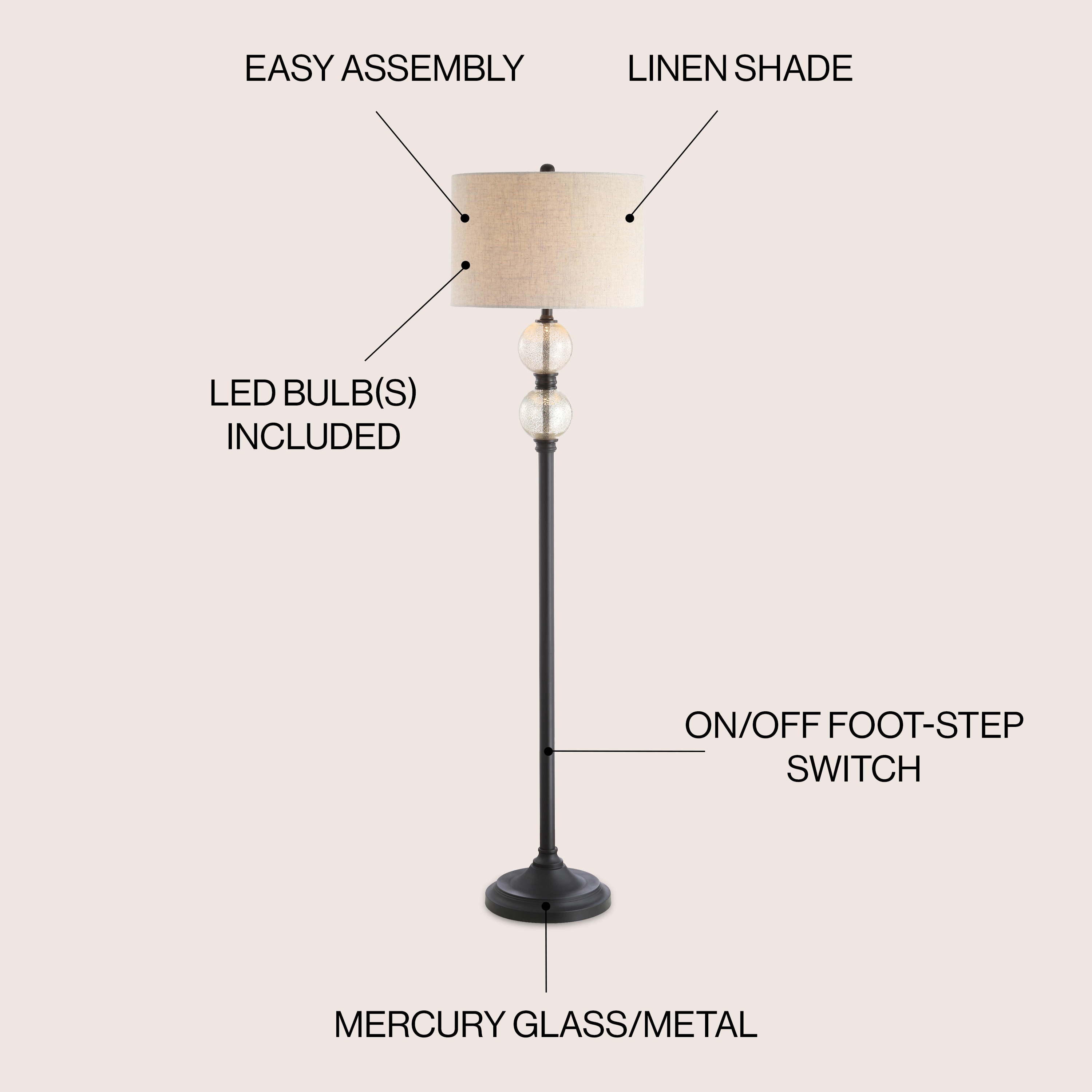 January 60" Black and Bronze Glass Floor Lamp