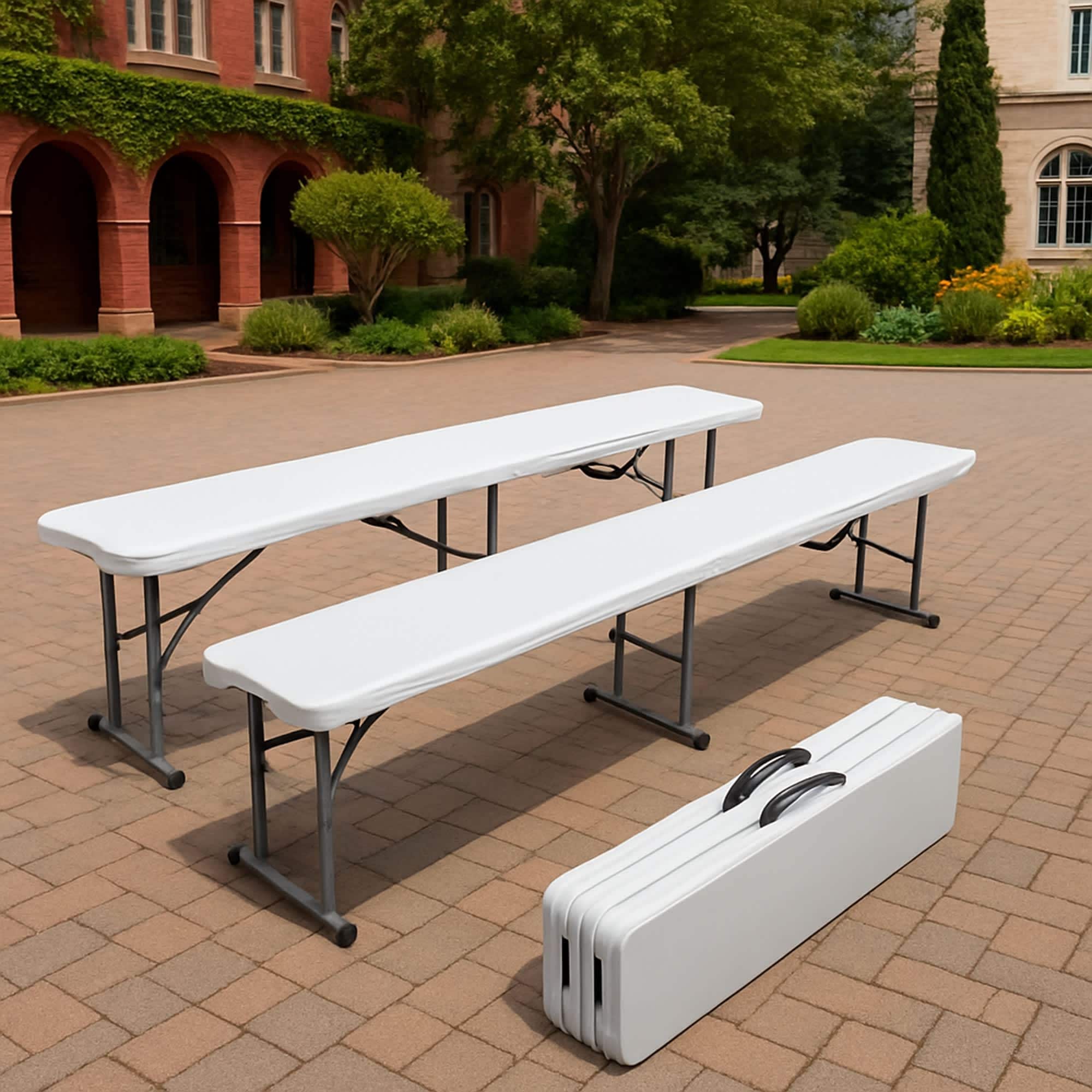 Qeetex LSHQQPPG-33DY9536 6 FT HDPE Folding BenchPortable Camping Dining Seat White 2 Pack