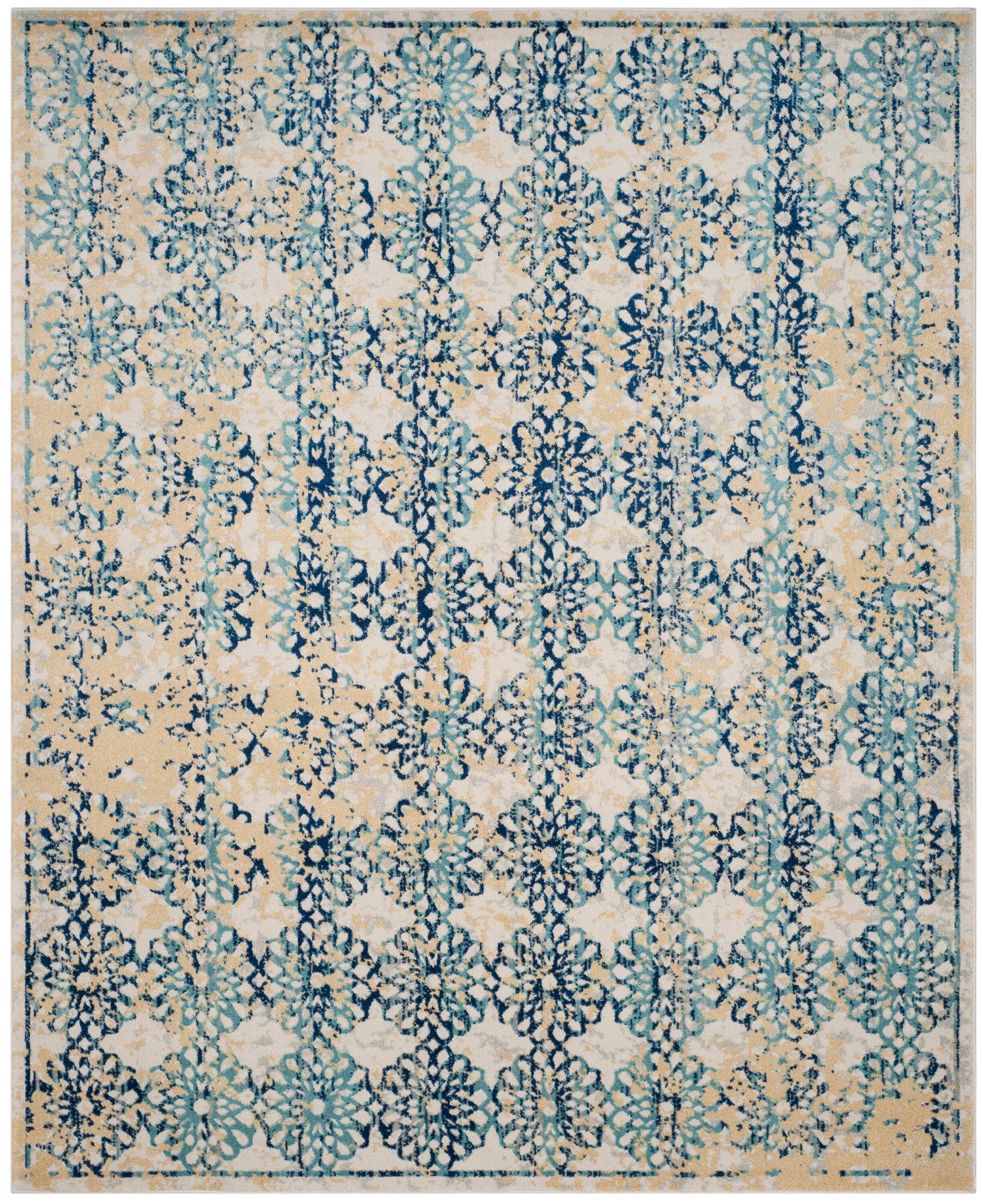 Evoke Blue and Ivory Floral Distressed 9' x 12' Area Rug
